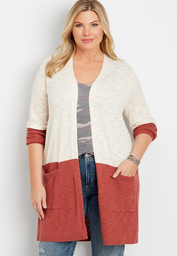plus size long sleeve colorblock cardigan | maurices