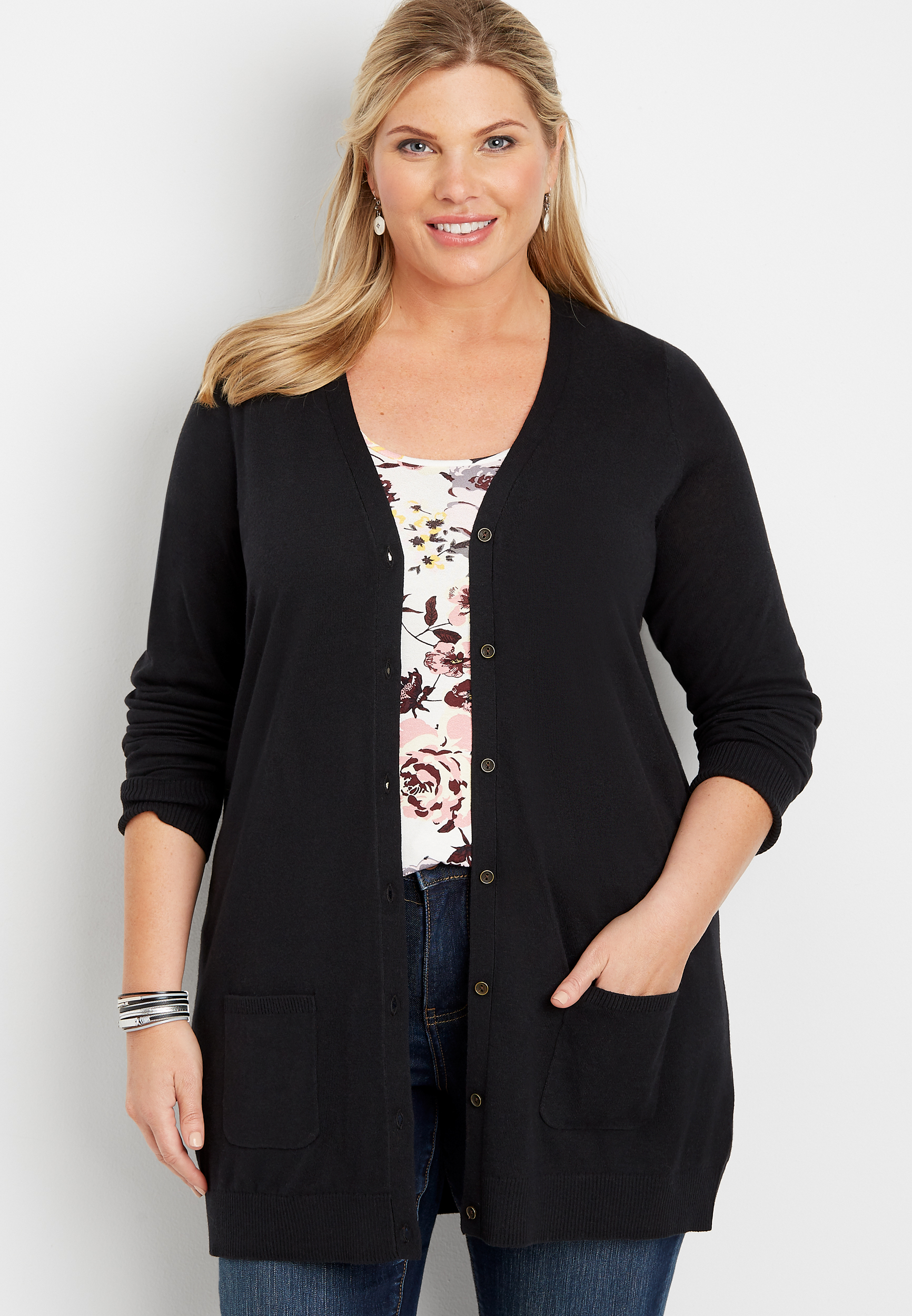 plus size solid button down boyfriend cardigan maurices