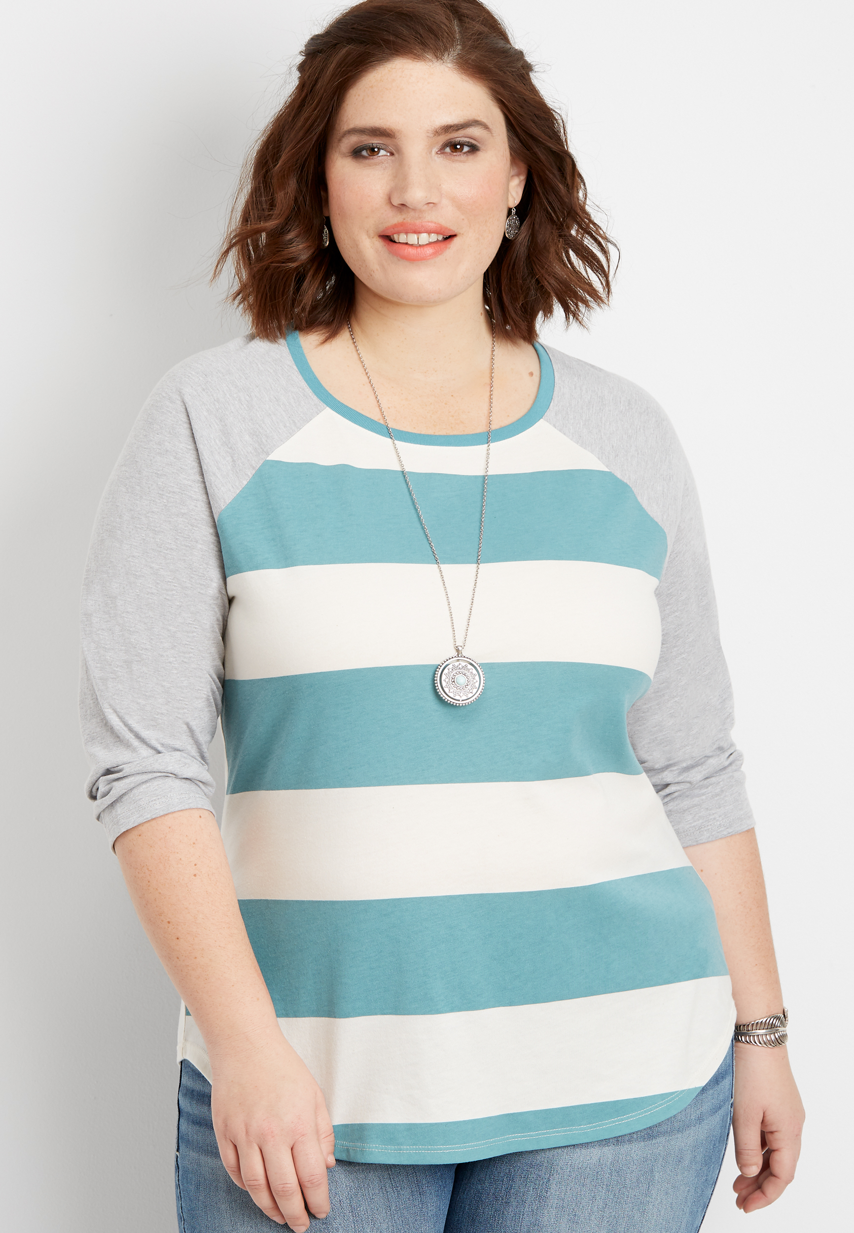 plus size 24/7 rugby stripe baseball tee | maurices