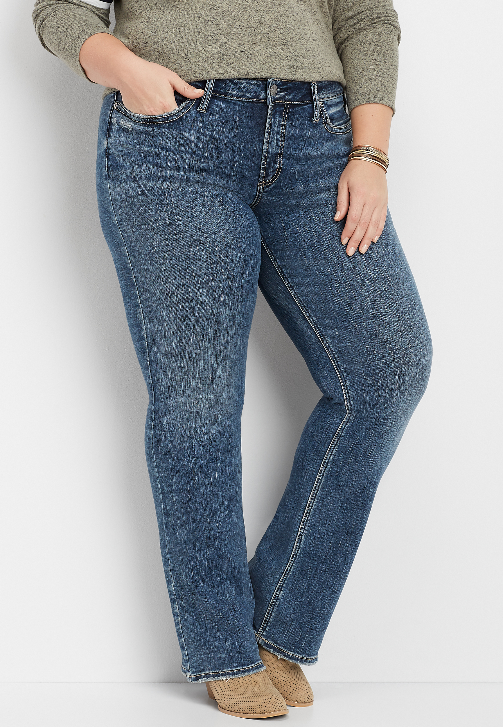 plus size Silver Jeans Co.® Suki faux flap pocket slim boot jean | maurices