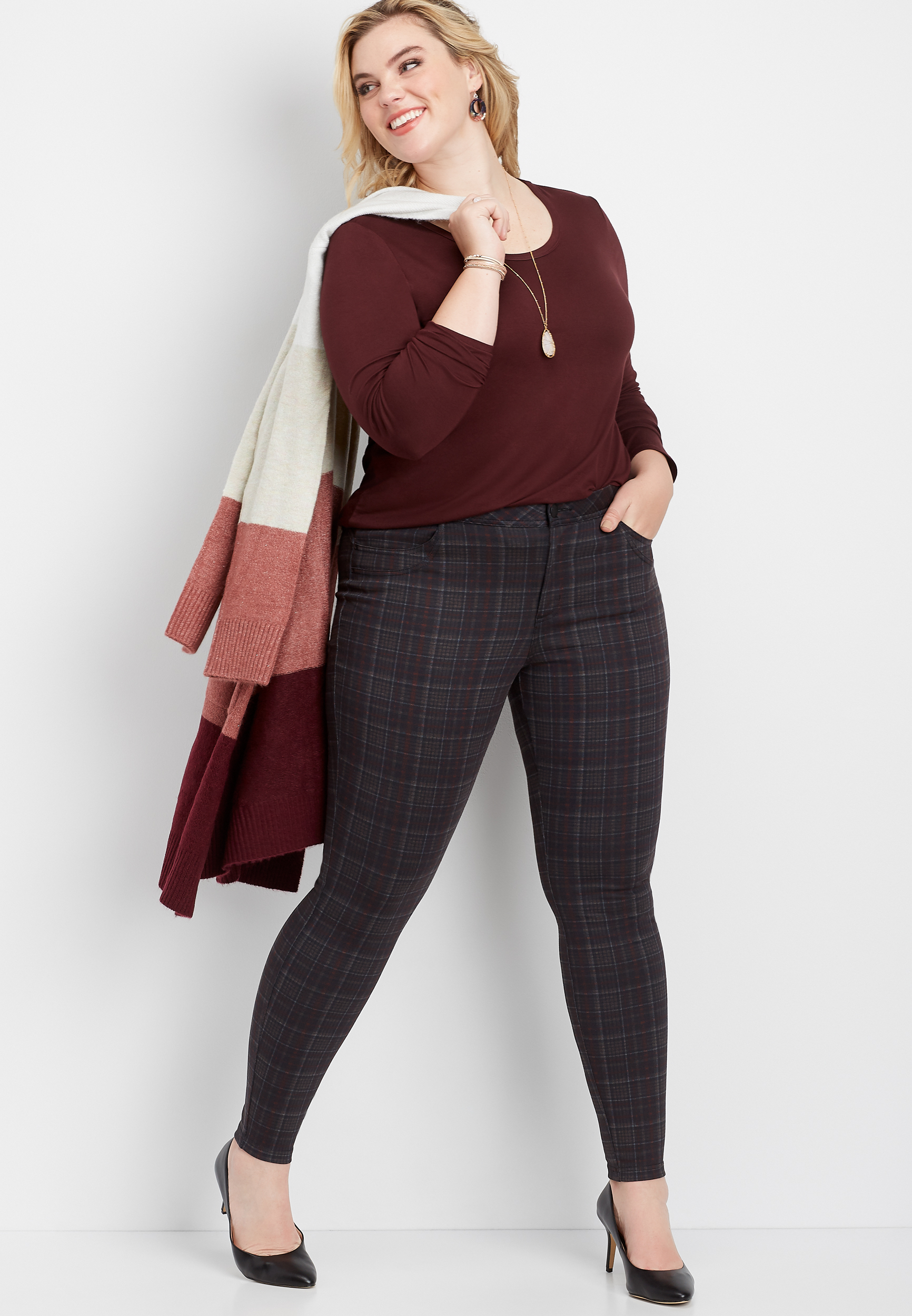 plus size plaid skinny pants