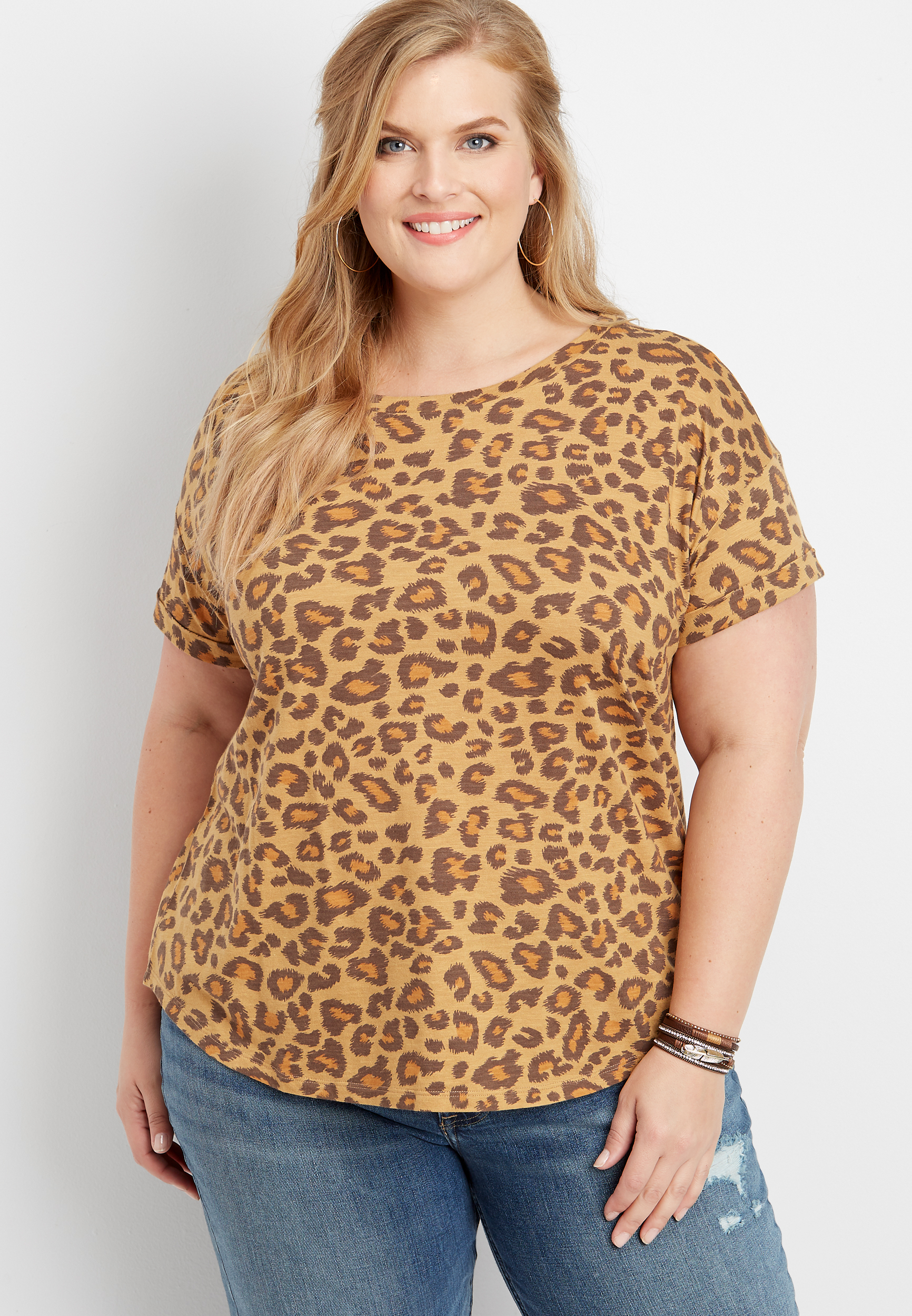 plus size 24/7 cheetah drop shoulder tee | maurices