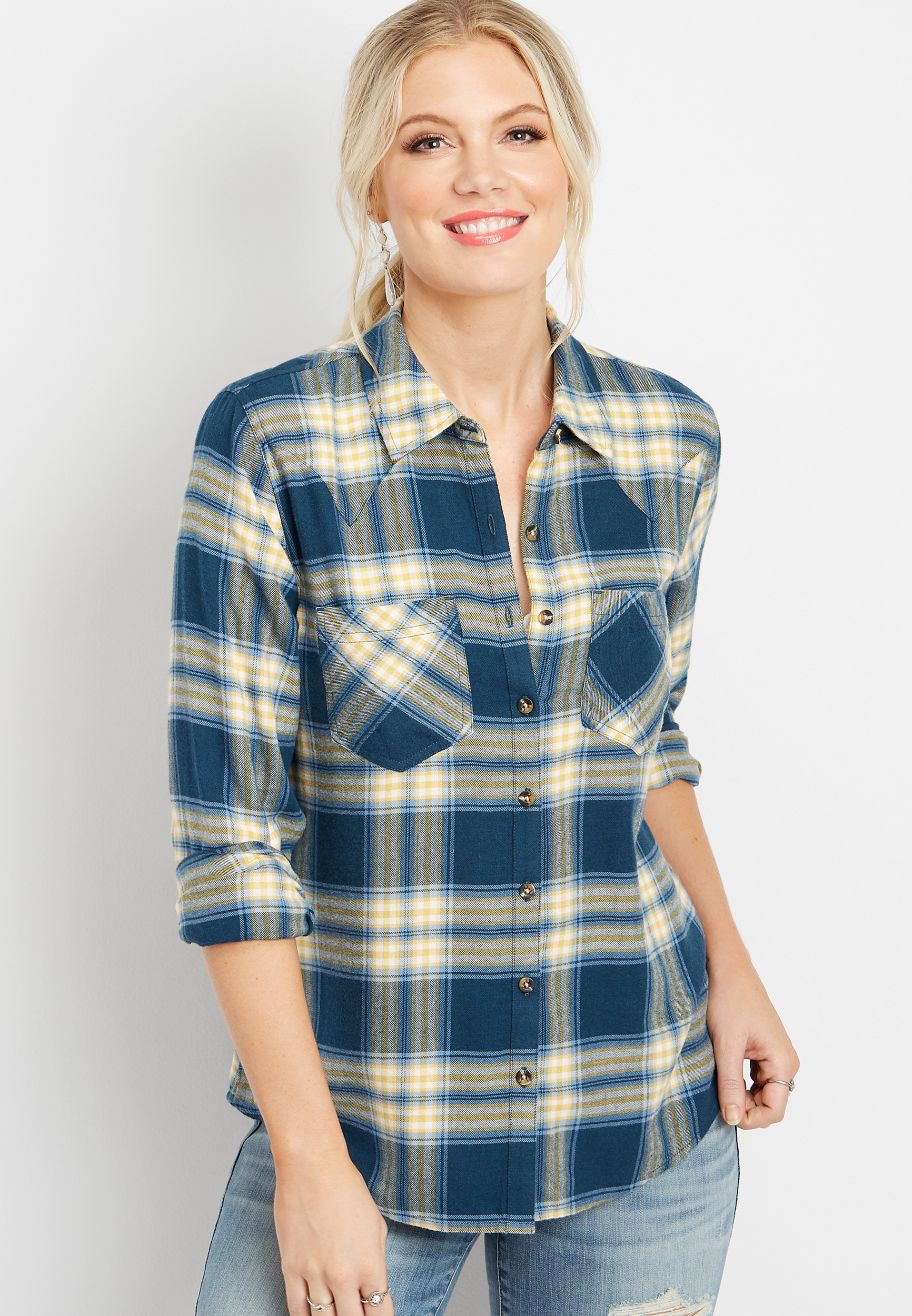 blue flannel plaid button down shirt maurices