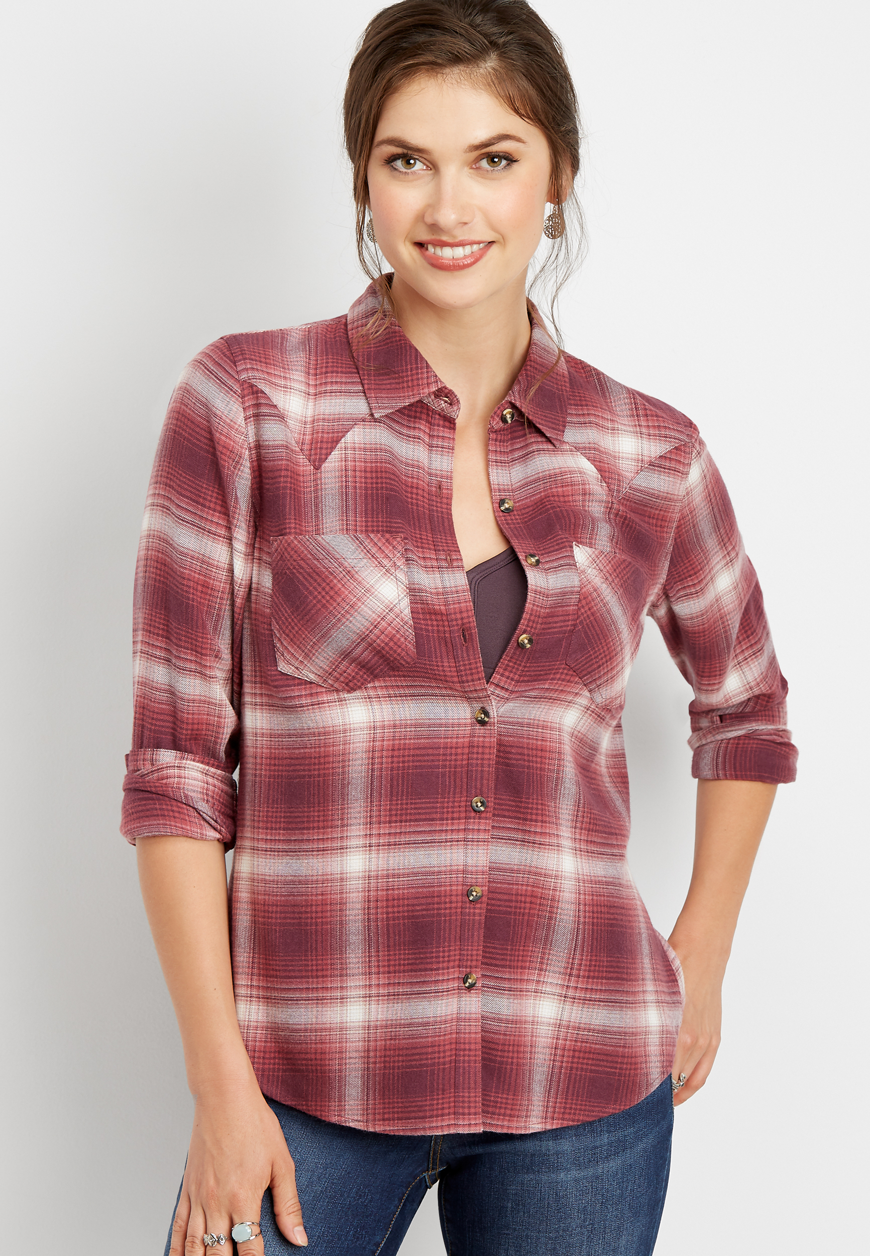 flannel plaid long sleeve button down shirt | maurices