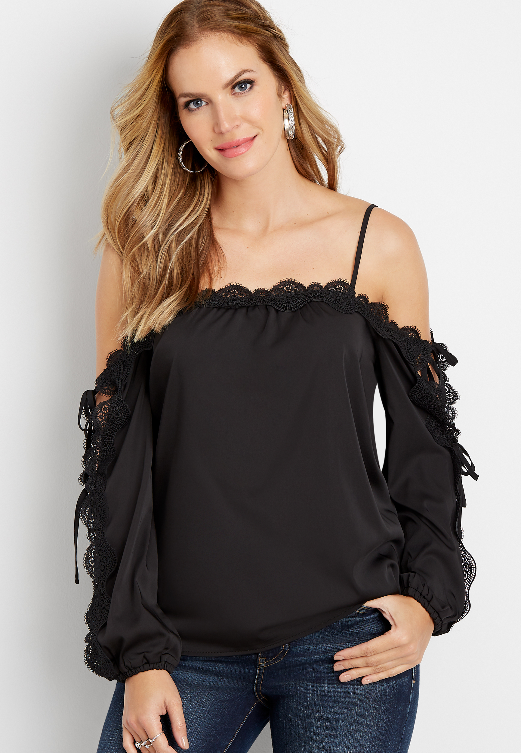 cold shoulder tie sleeve top | maurices