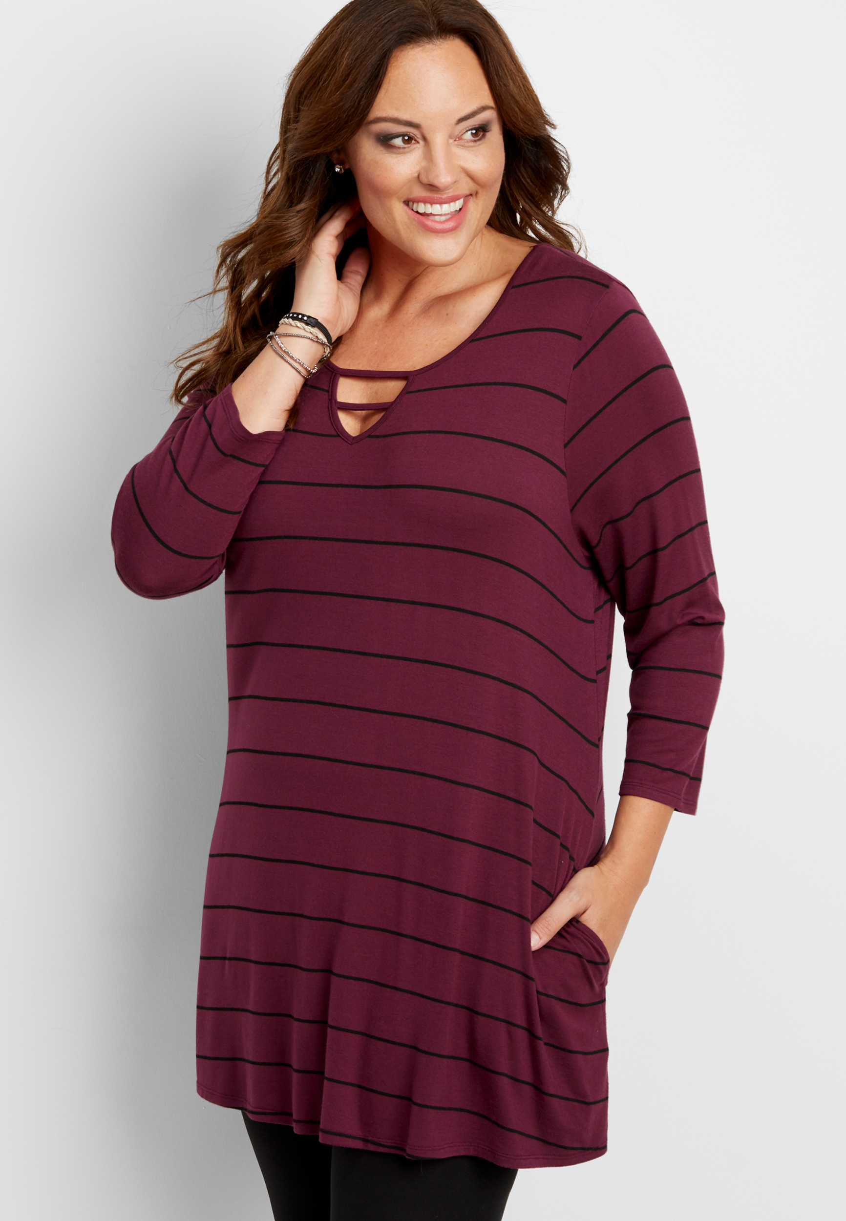 the 24/7 plus size striped tunic tee with pockets | maurices