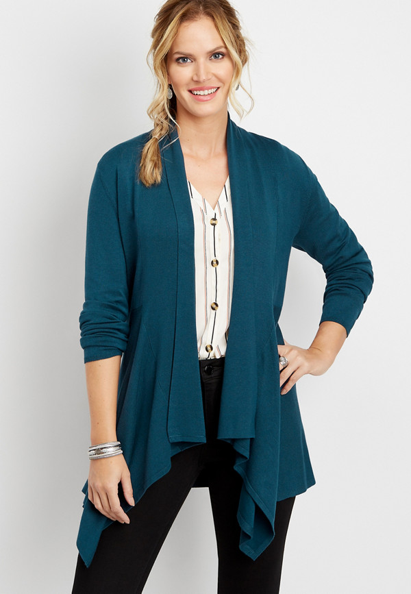solid long sleeve waterfall cardigan | maurices