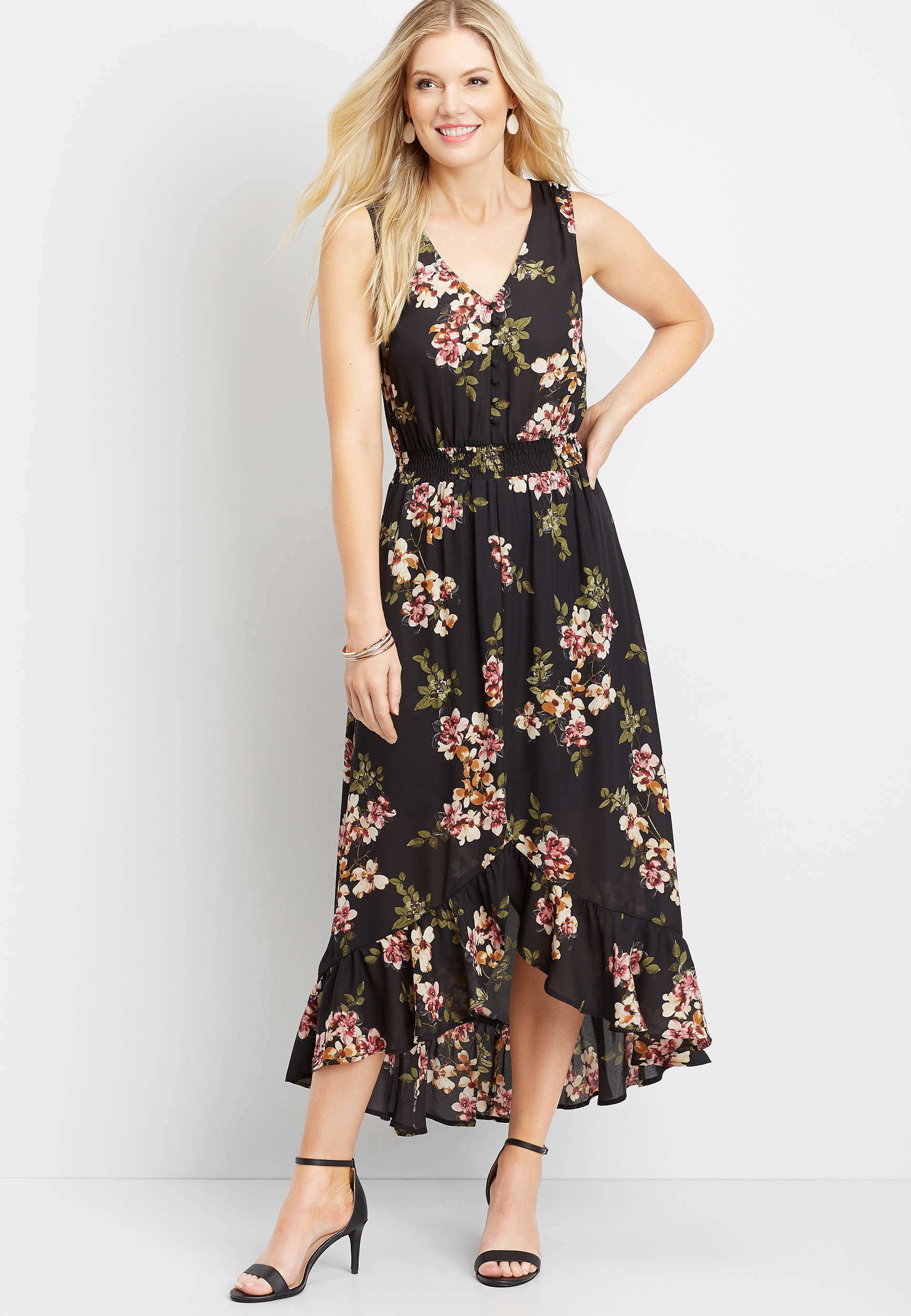 floral smocked waist maxi dress | maurices