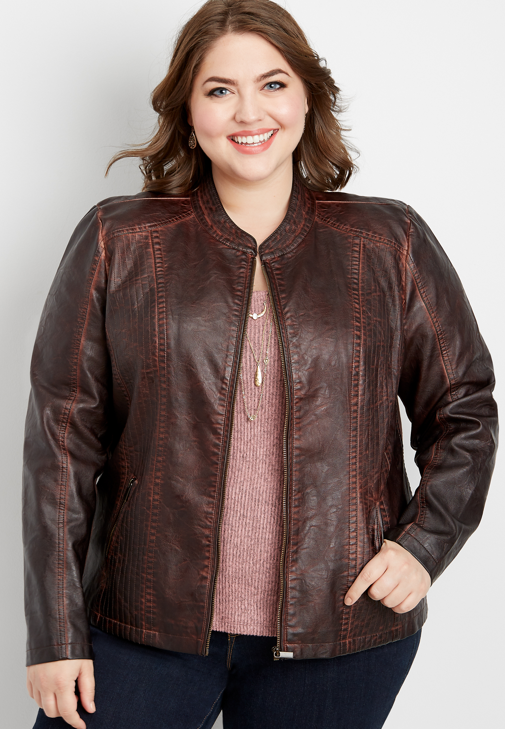 plus size washed faux leather princess seam jacket | maurices