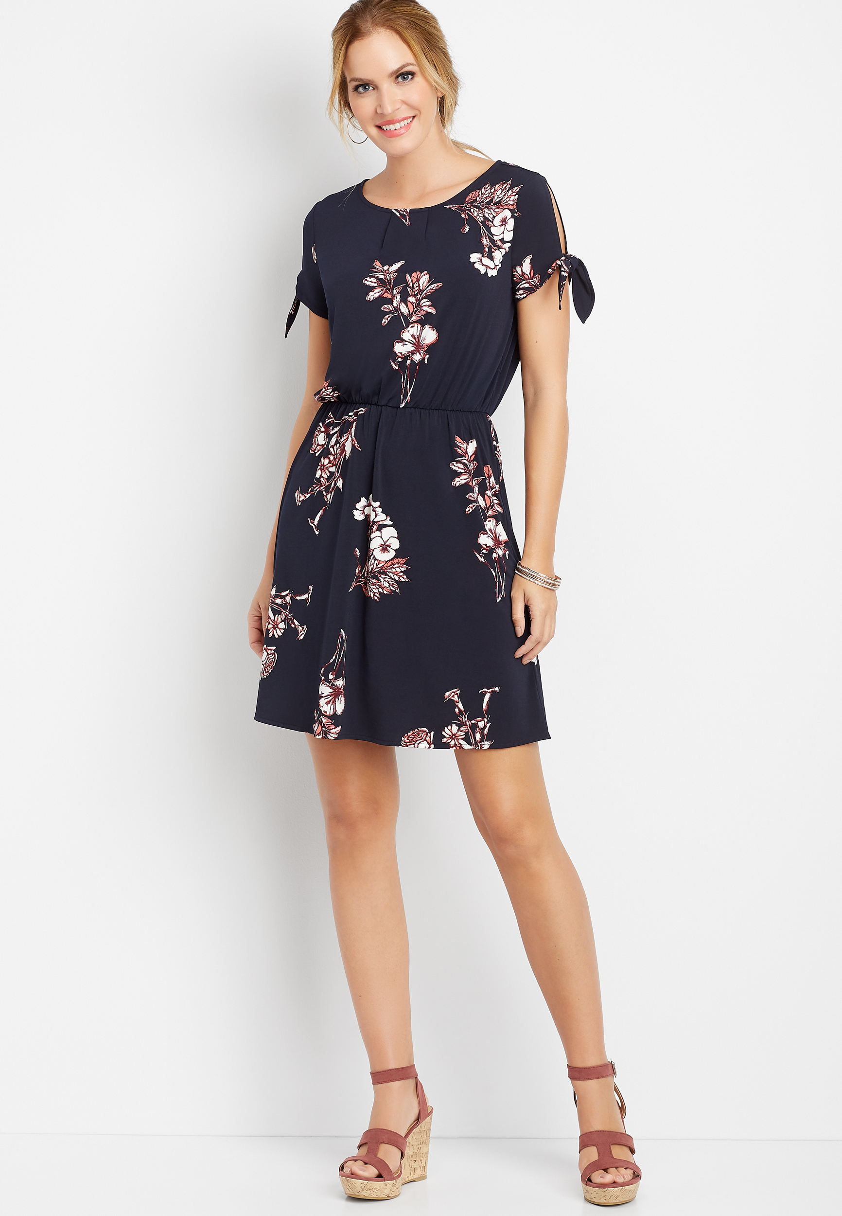 pleated front floral dress | maurices