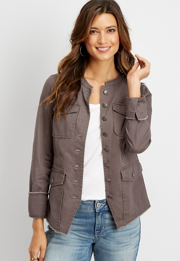 solid button down military jacket | maurices
