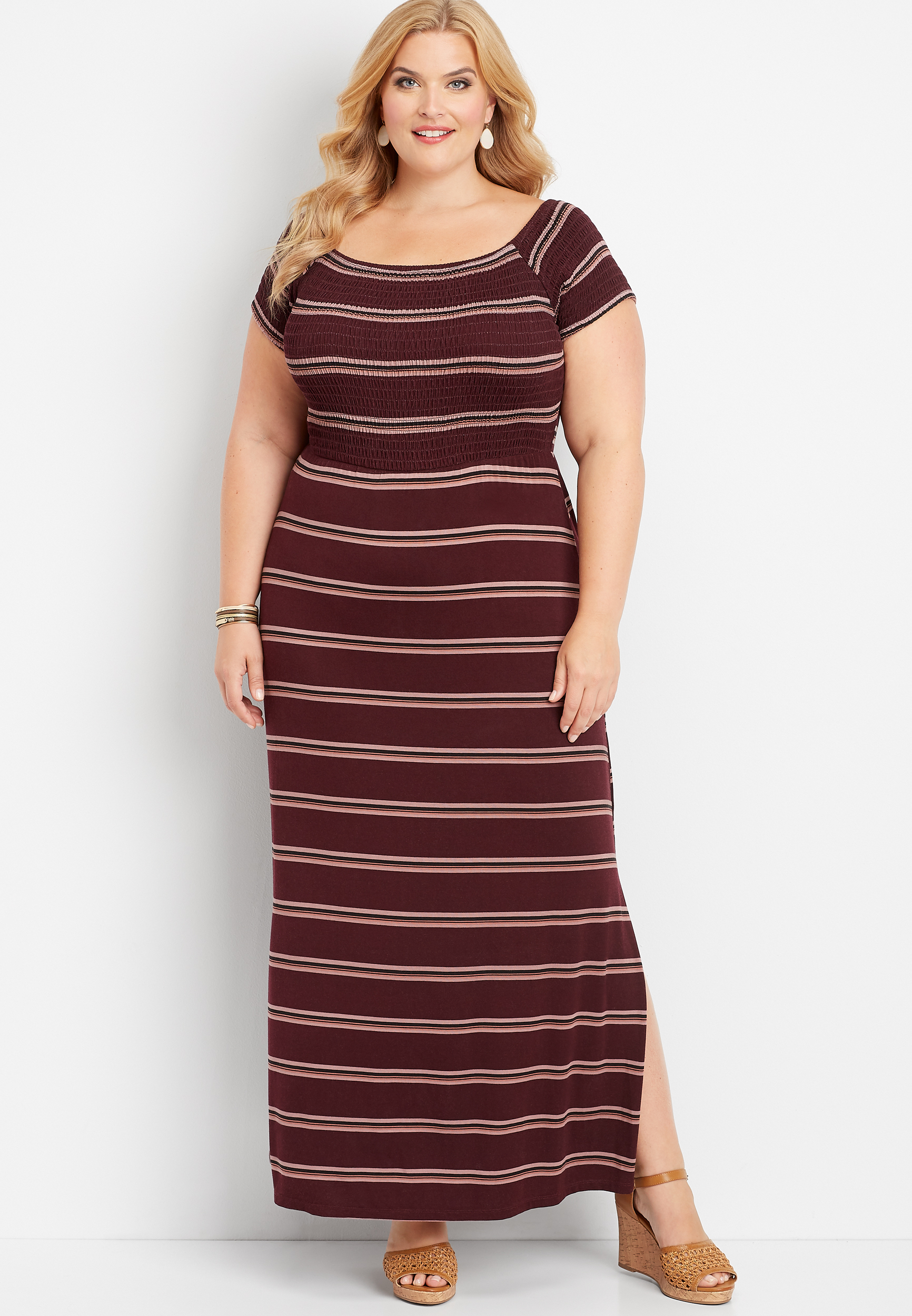 plus size 24/7 stripe smocked maxi dress | maurices