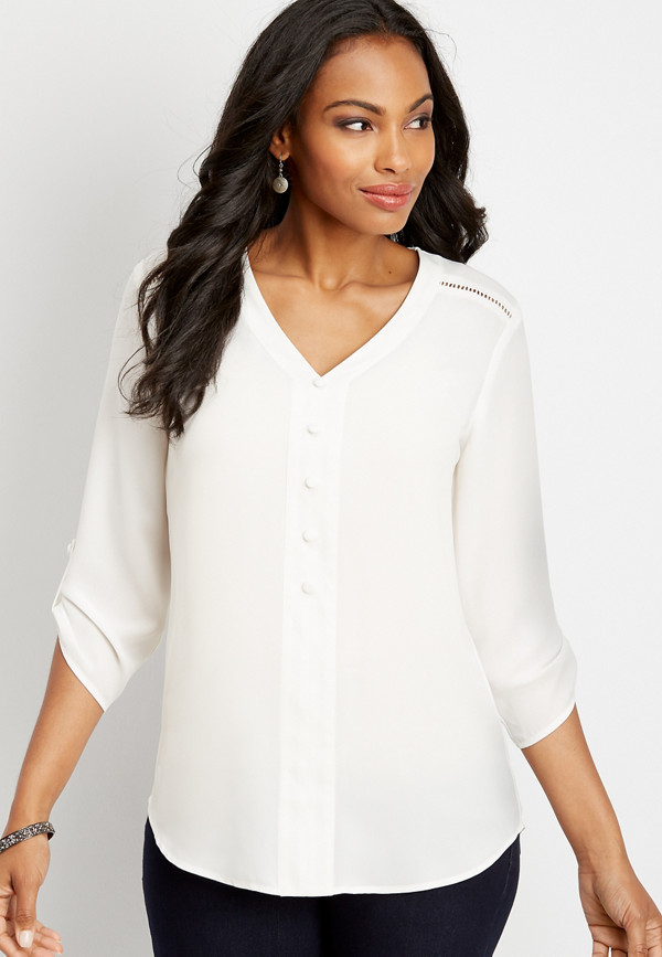 lattice shoulder button front tunic blouse | maurices