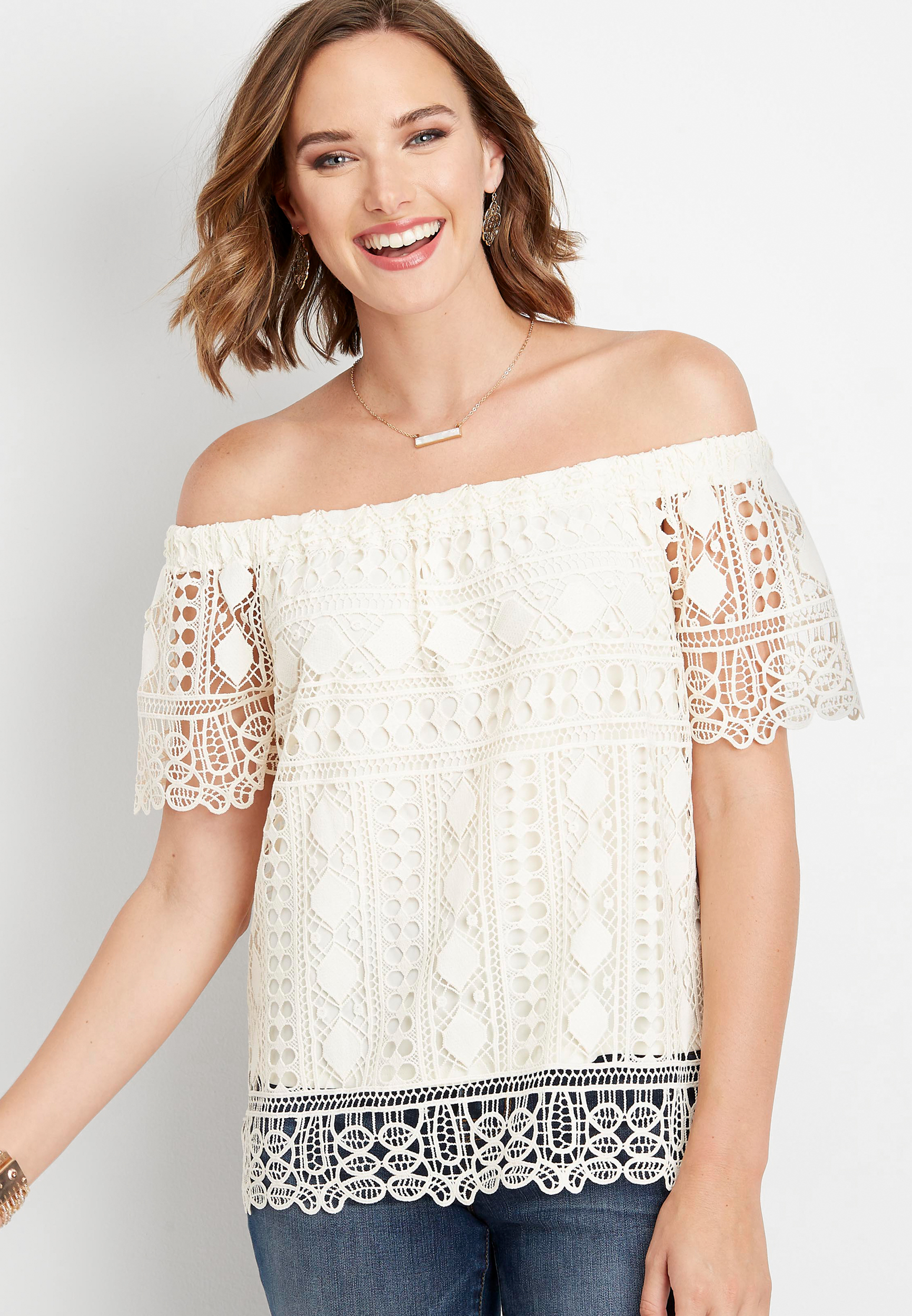 lace off the shoulder top | maurices