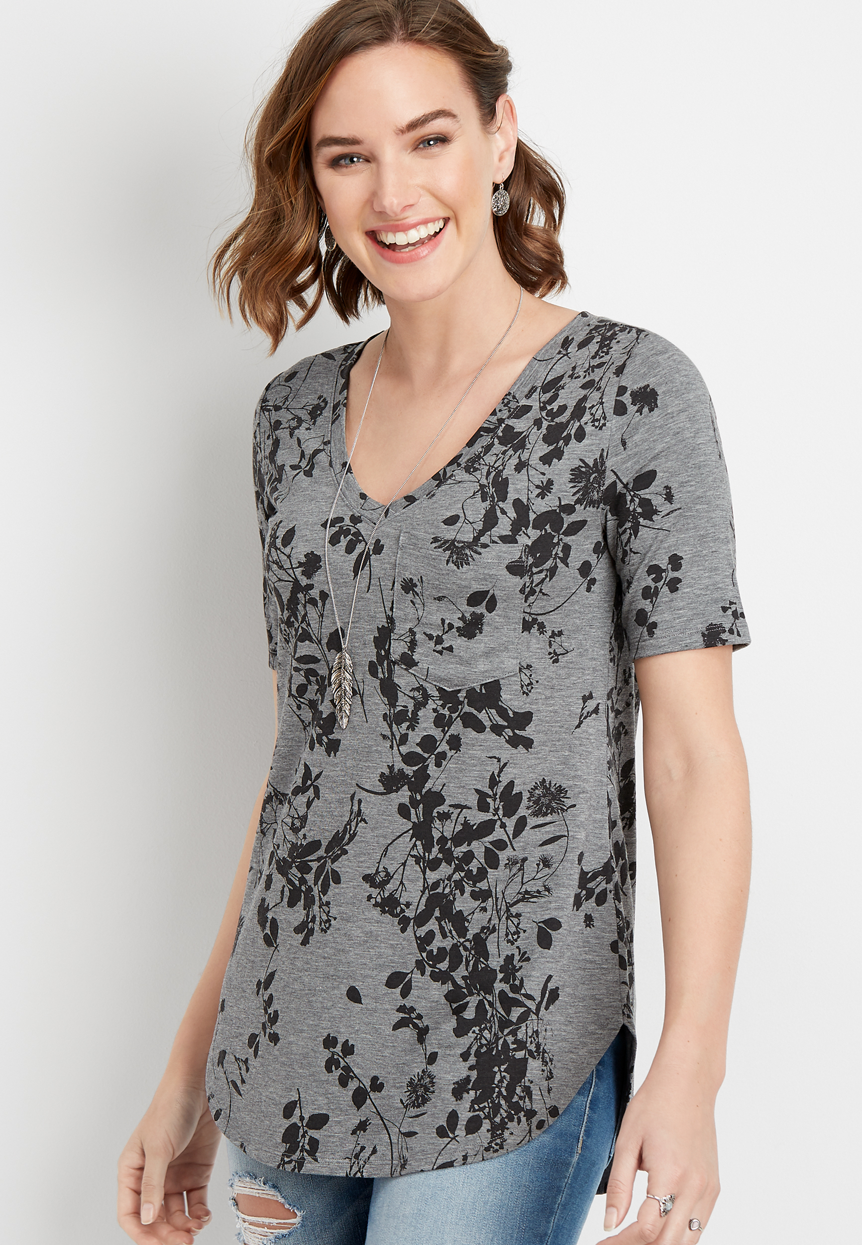 24/7 floral v-neck tunic tee | maurices