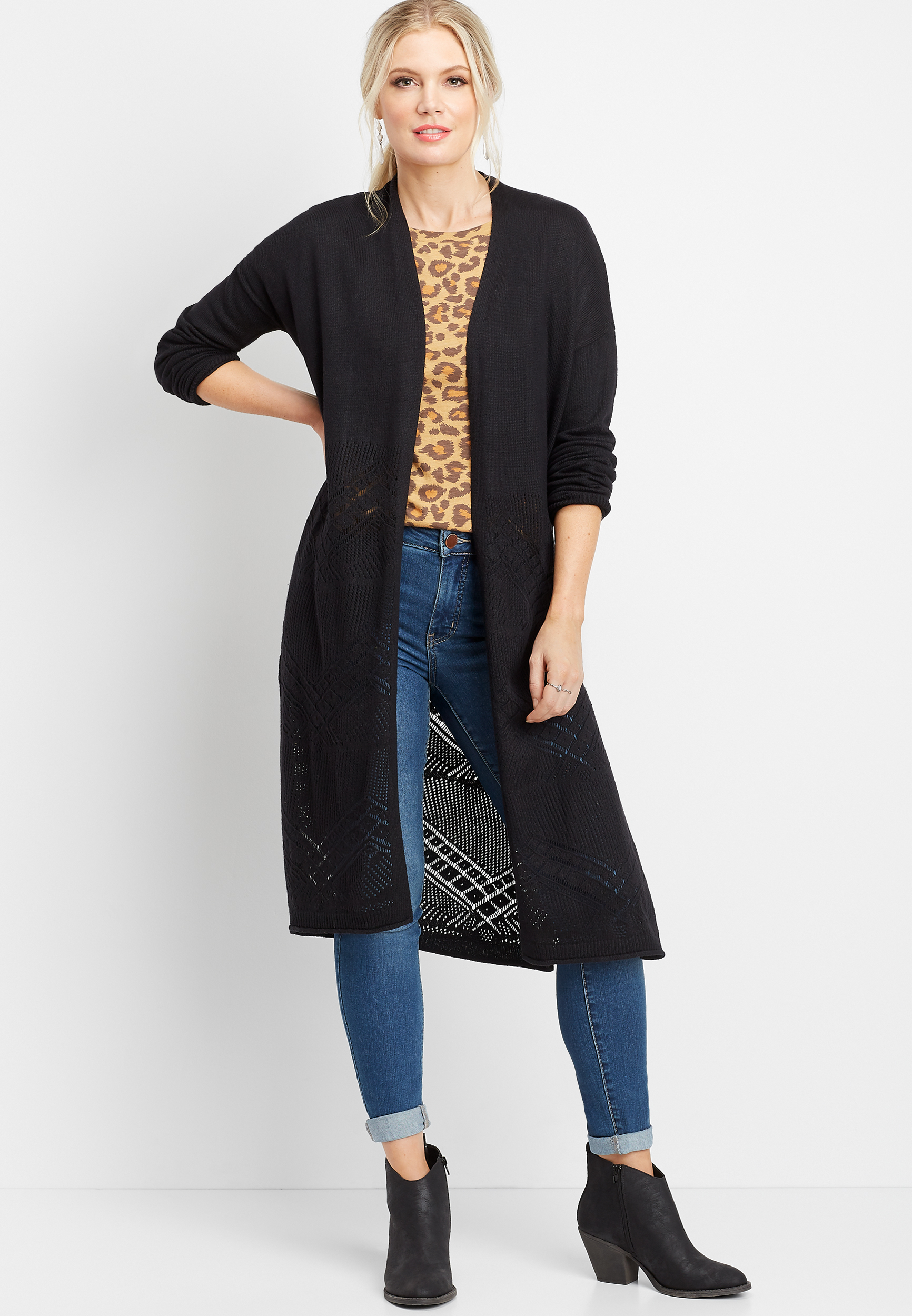 pointelle duster cardigan