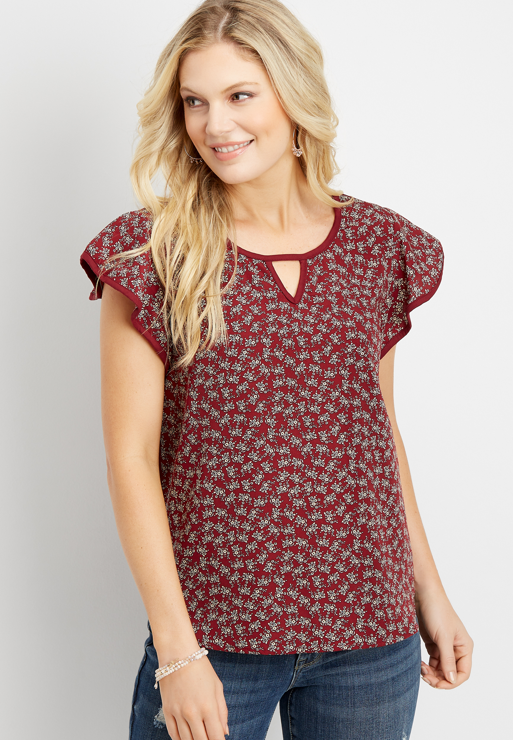 chiffon floral keyhole blouse | maurices