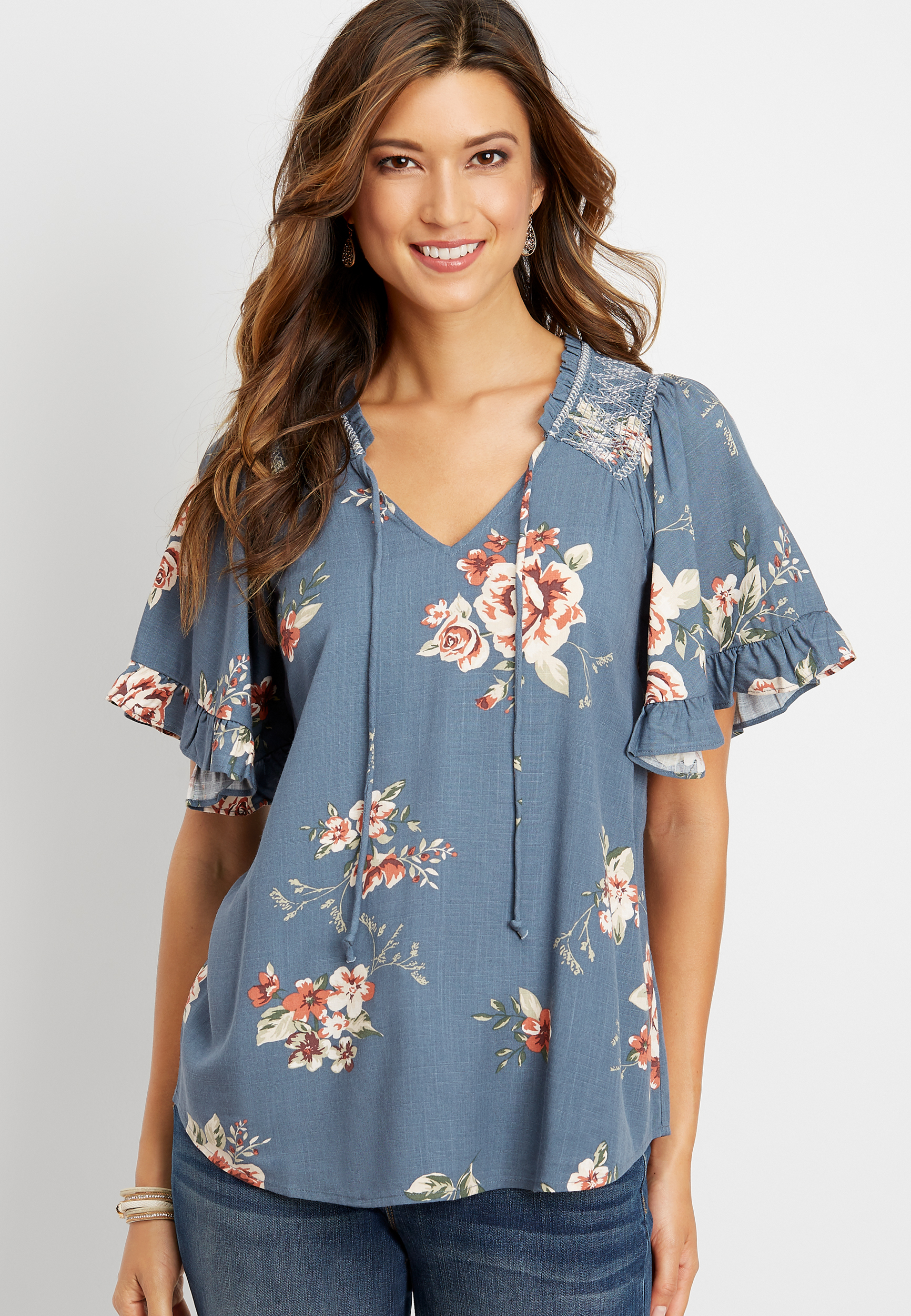 floral short sleeve peasant top | maurices