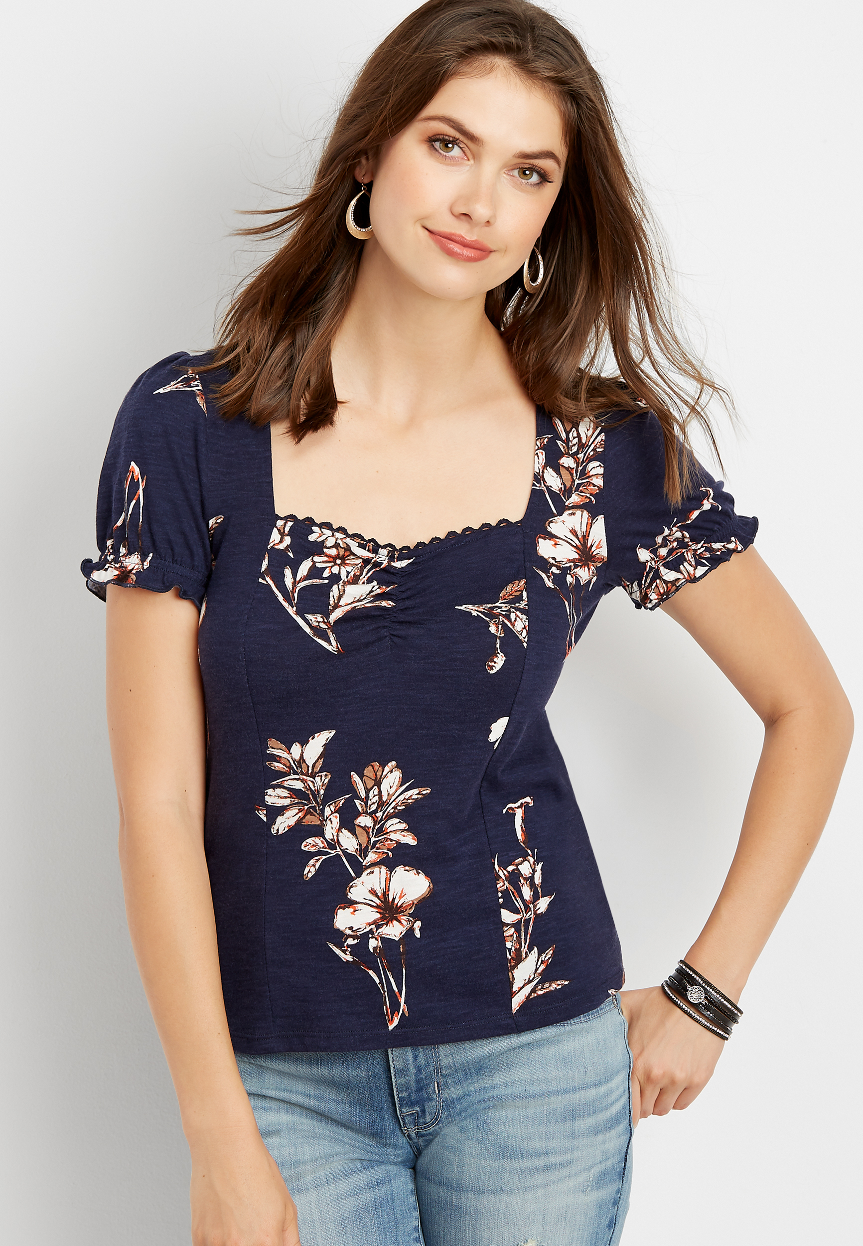 floral short sleeve square neck top | maurices