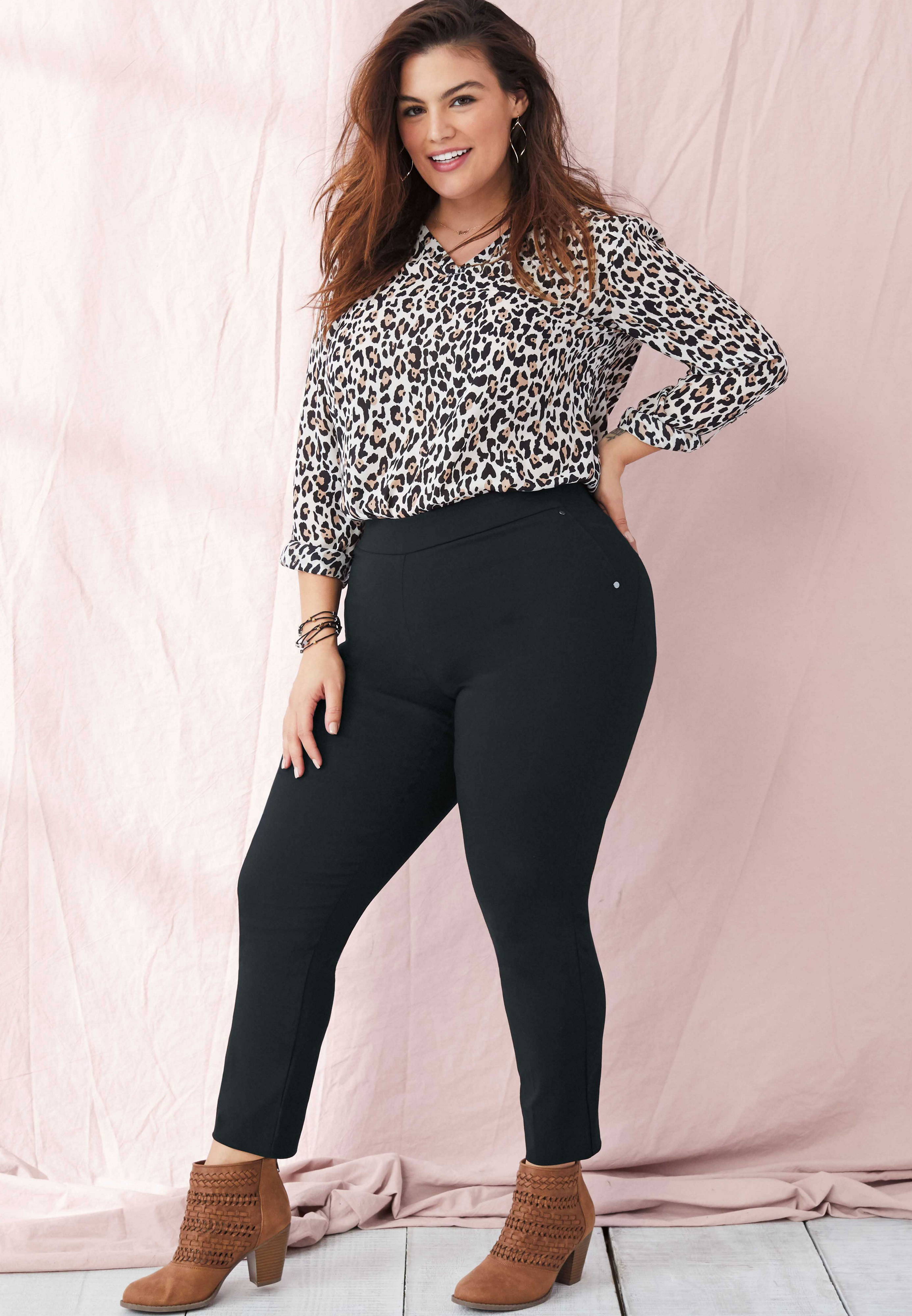 Plus Size Black Pull On Bengaline Skinny Ankle Pant | maurices