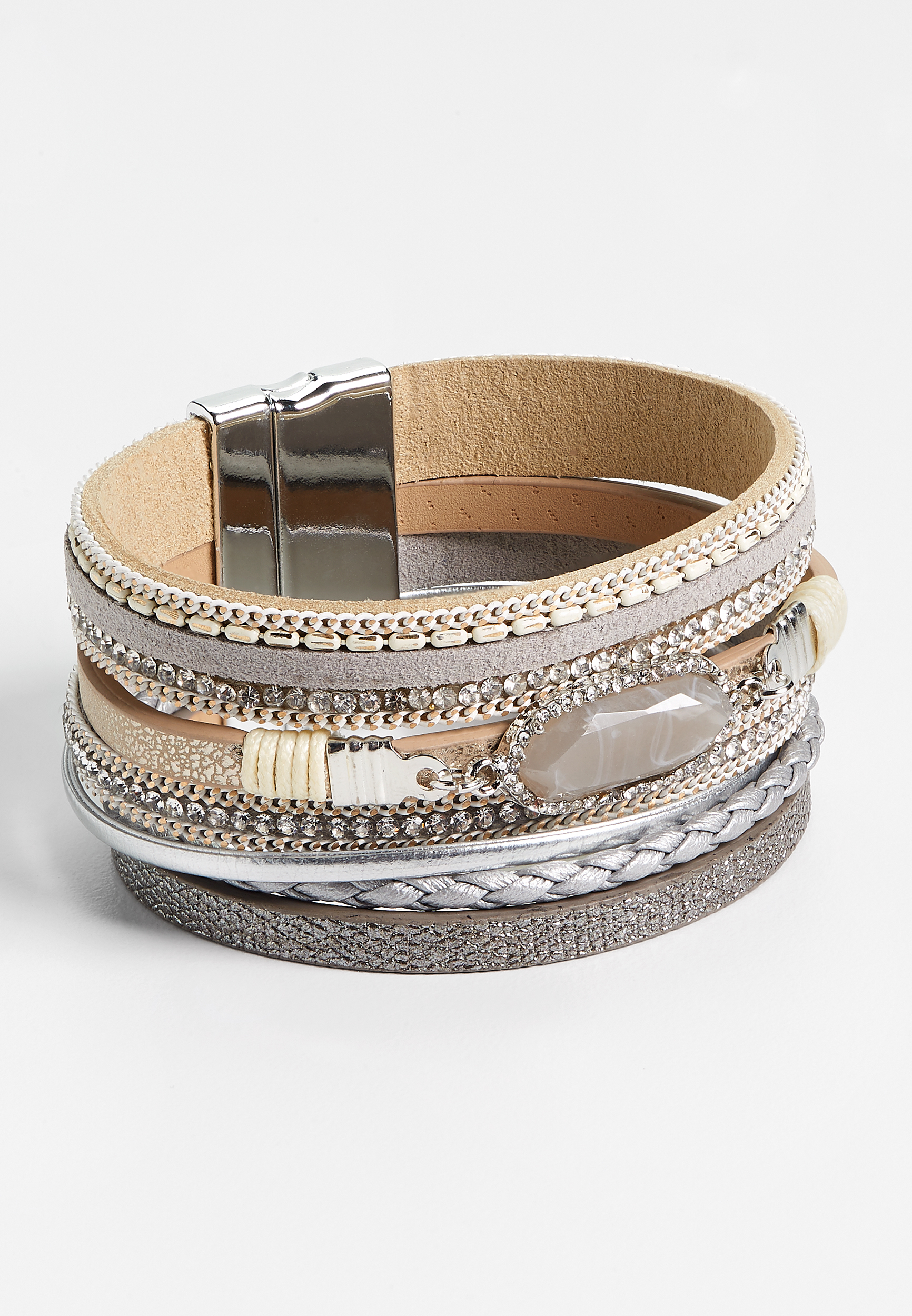 gray stone multi row magnetic bracelet | maurices