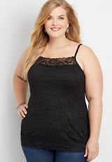 plus size solid lace crinkle cami, C106, small