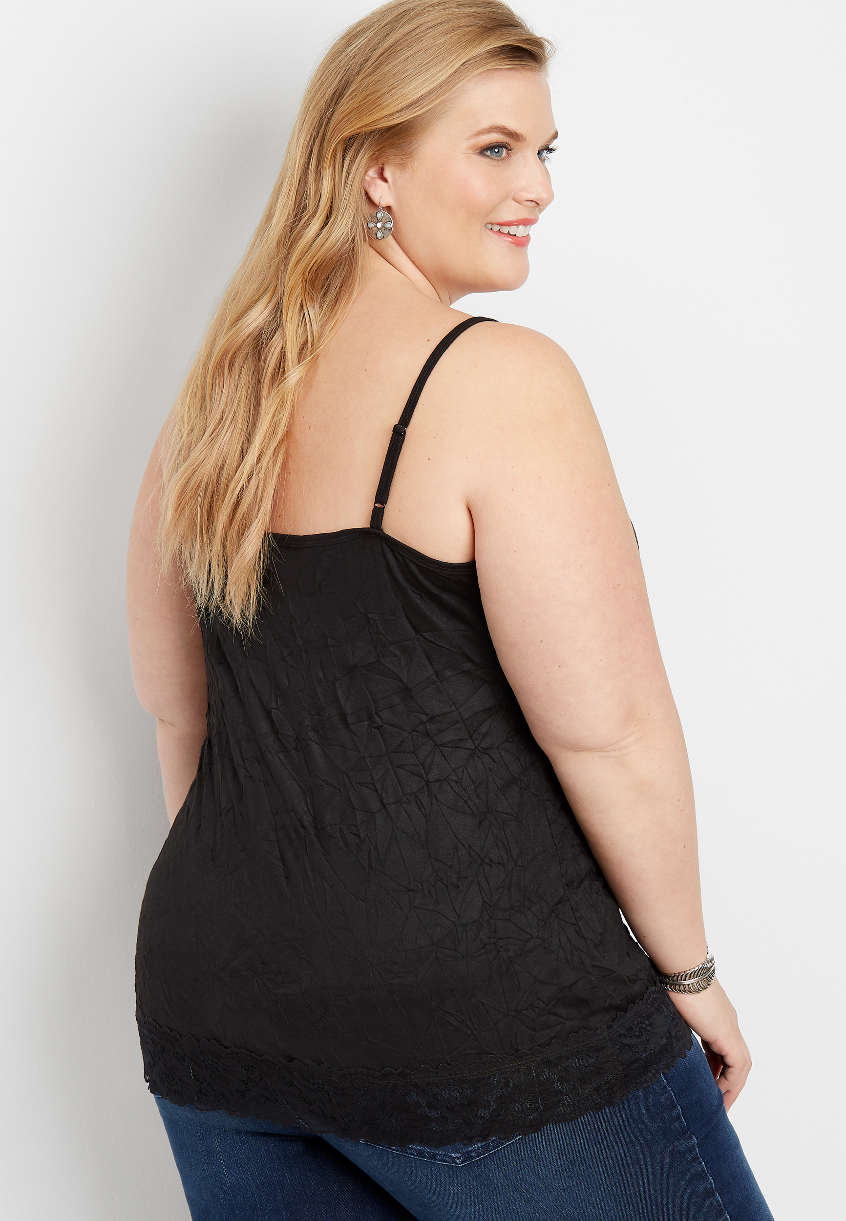 plus size solid lace crinkle cami, C106, large