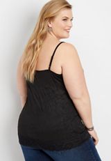 plus size solid lace crinkle cami, C106, small