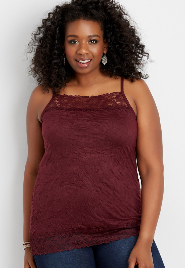 Plus Size Solid Lace Crinkle Cami