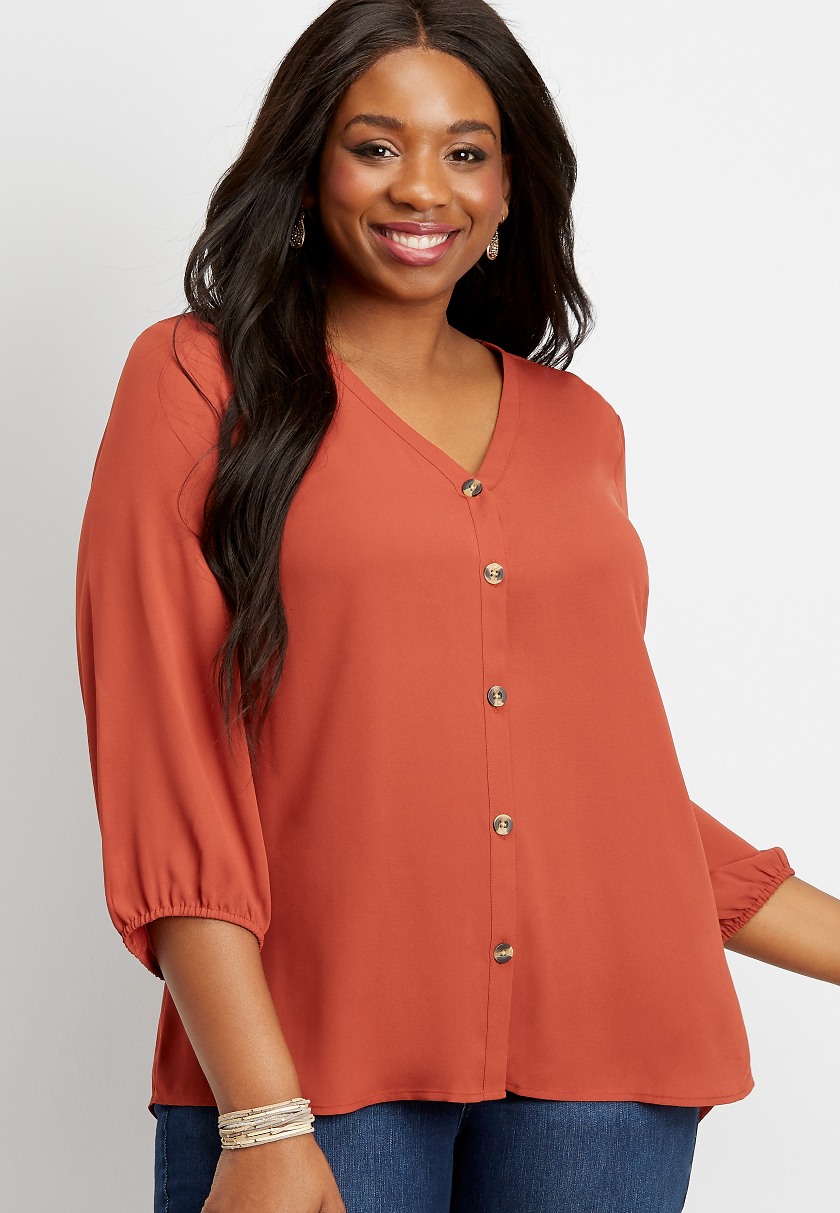 plus size solid button down blouse | maurices