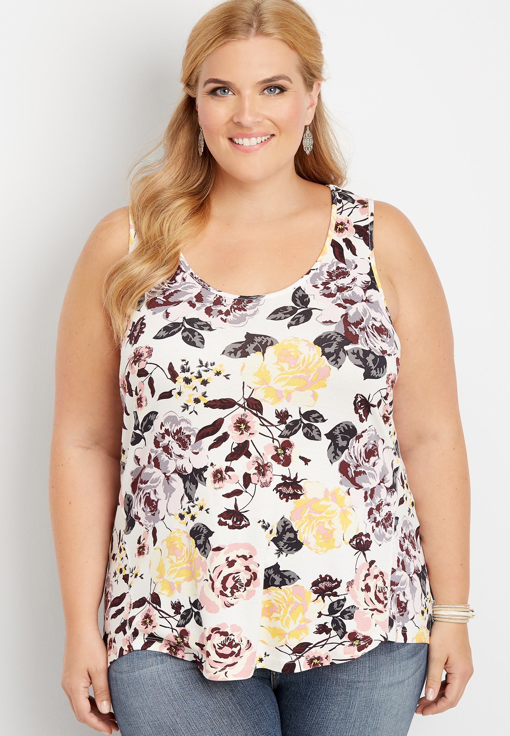 plus size 24/7 floral scoop neck tank | maurices