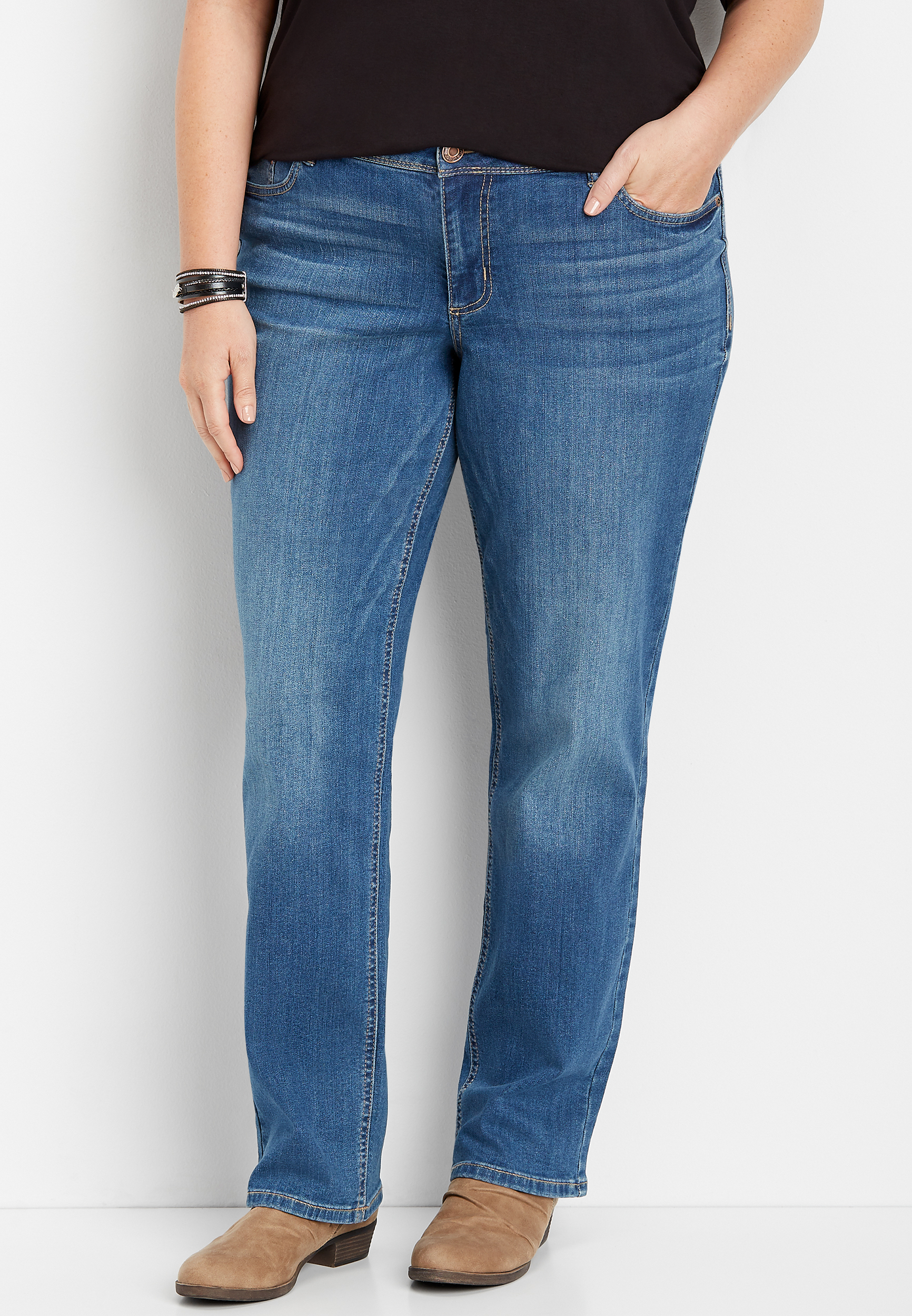 plus size medium wash straight leg jean | maurices