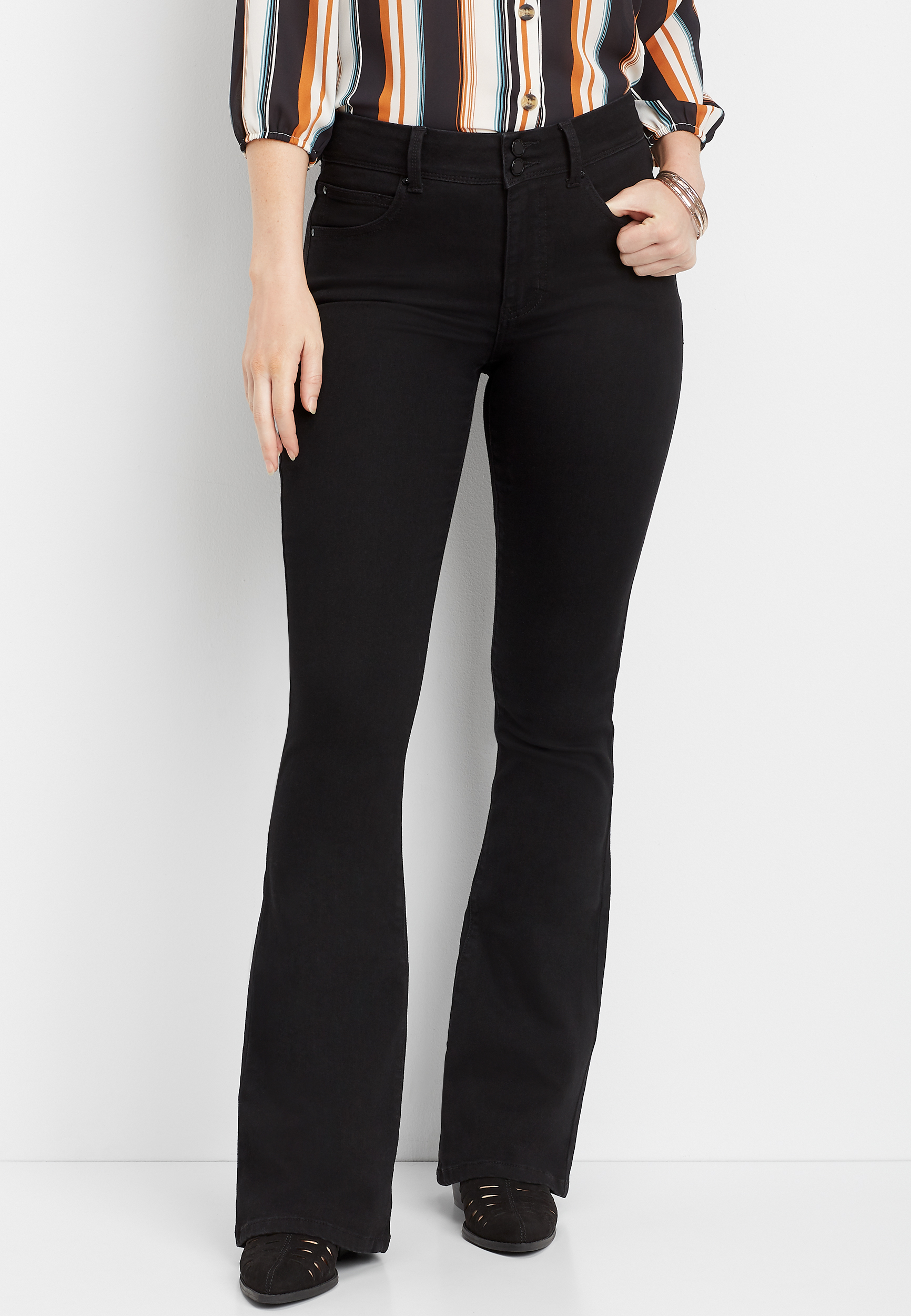 black high rise flare jeans