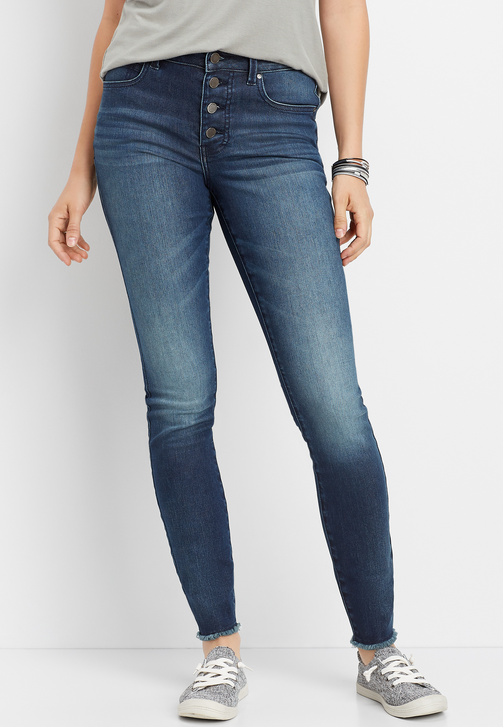 Everflex™ High Rise Button Fly Stretch Super Skinny Jean | maurices