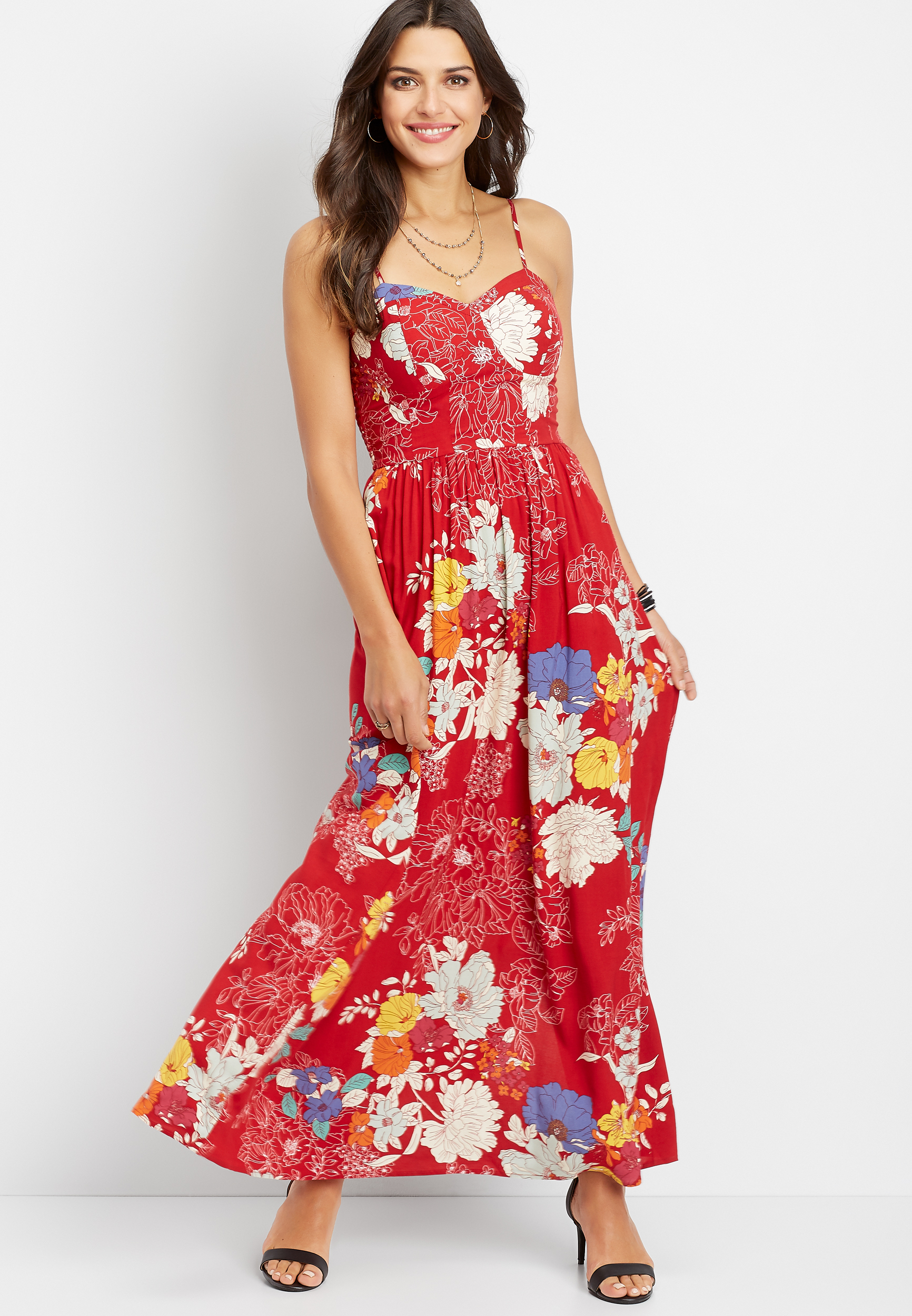 floral strappy tank maxi dress | maurices