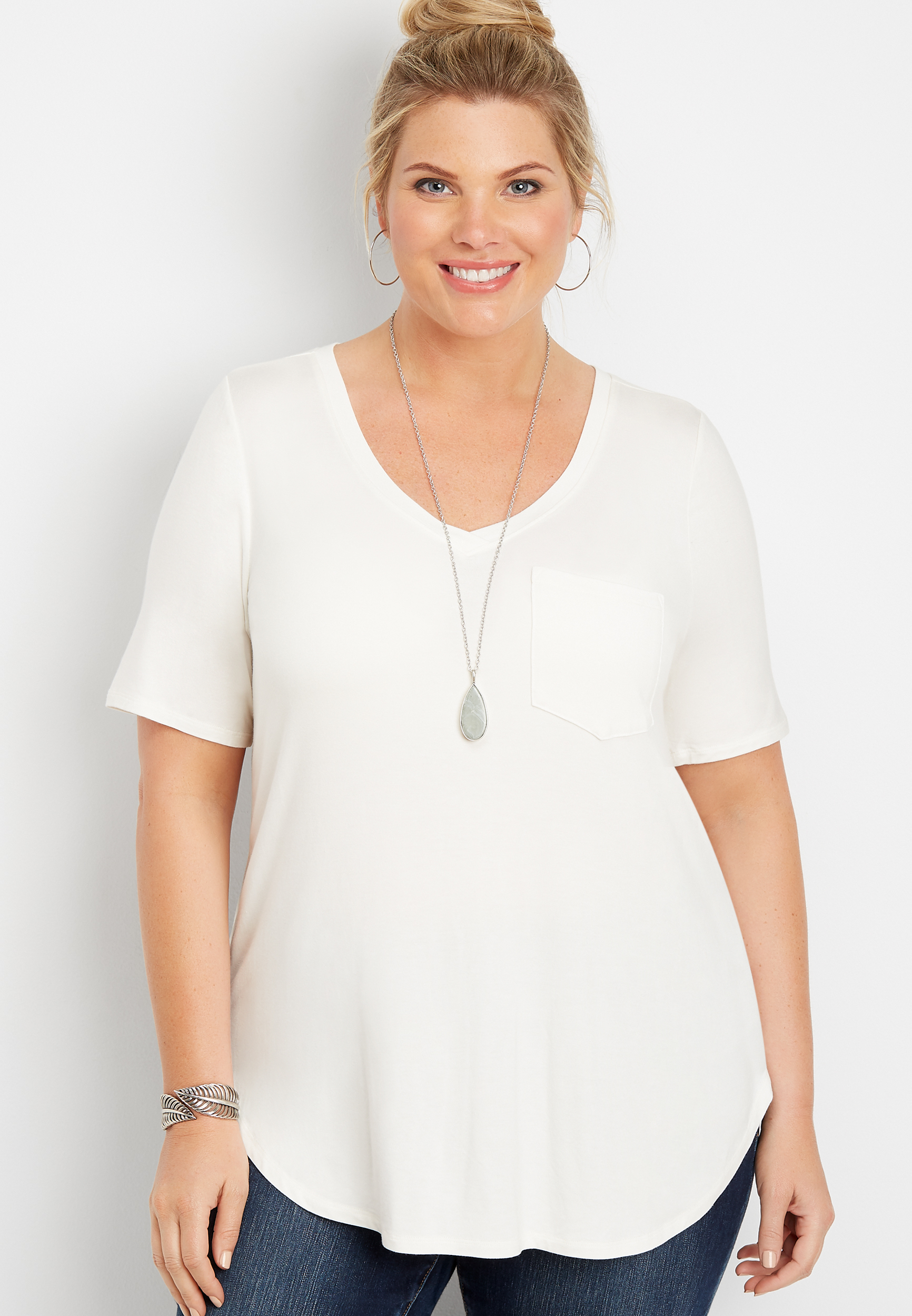 plus size 24/7 solid v-neck tunic tee | maurices