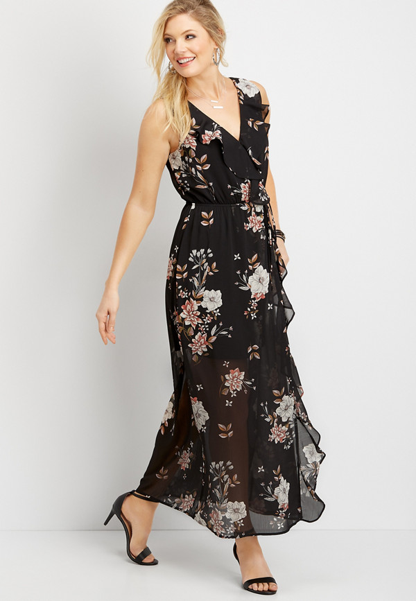 floral ruffle wrap maxi dress | maurices