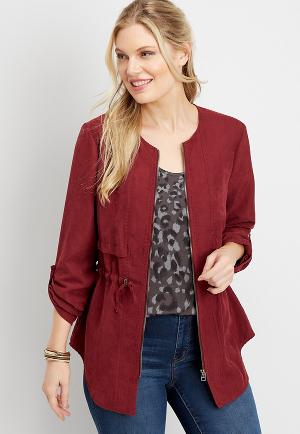 solid zip front soft anorak jacket | maurices