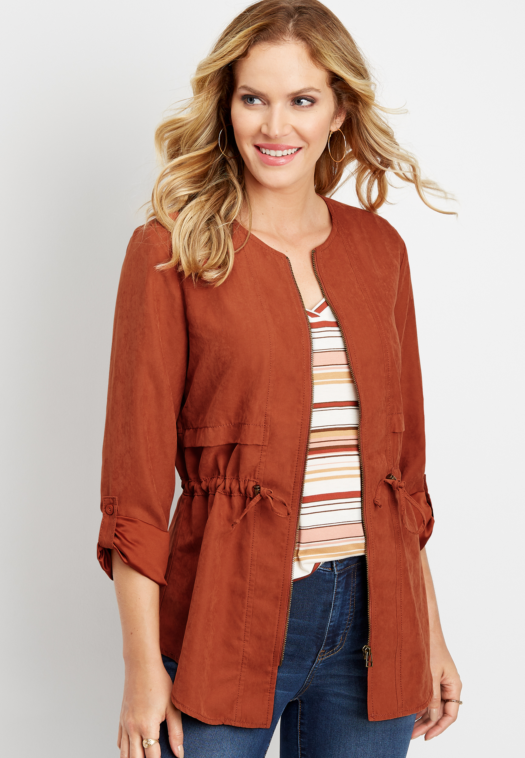 solid zip front soft anorak jacket | maurices