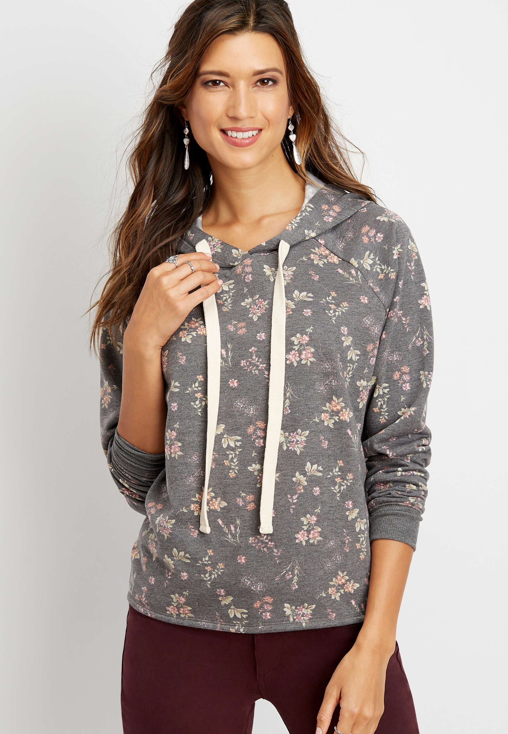 floral cropped pullover hoodie | maurices