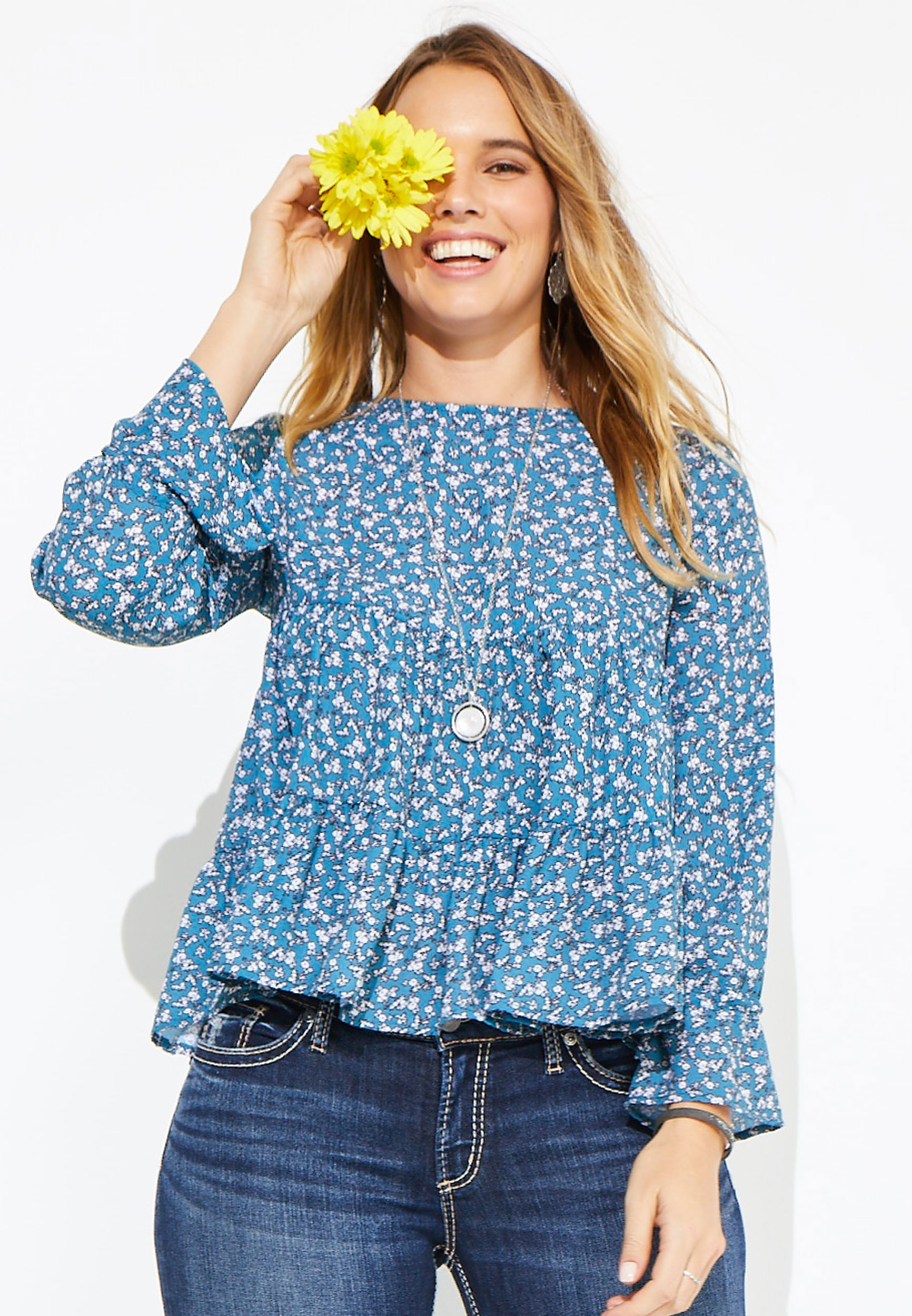 ditsy floral tiered peasant blouse | maurices