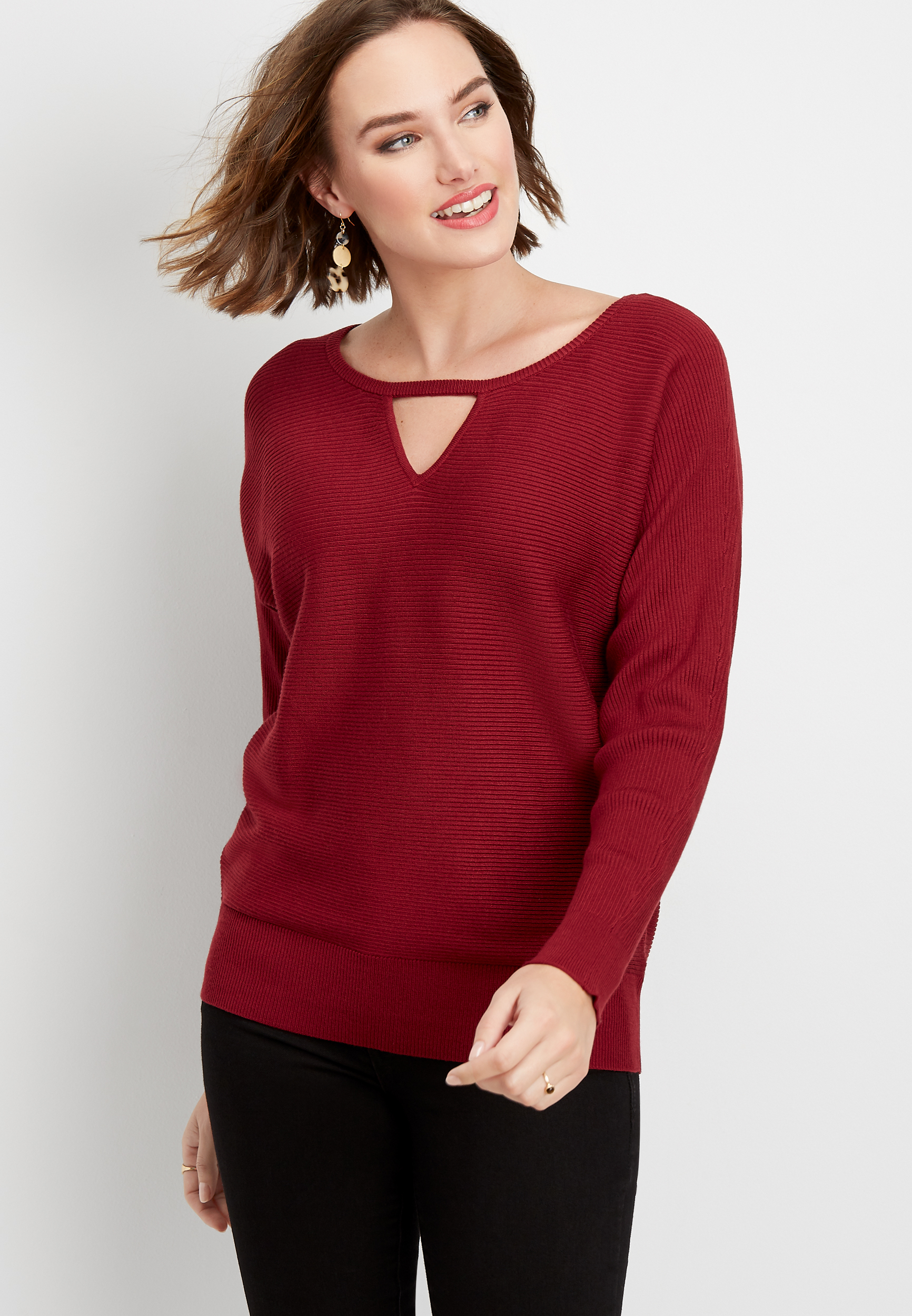 solid long sleeve keyhole pullover | maurices