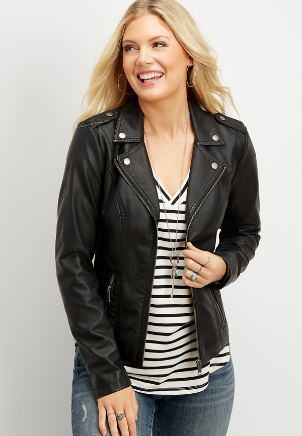 faux leather moto jacket | maurices