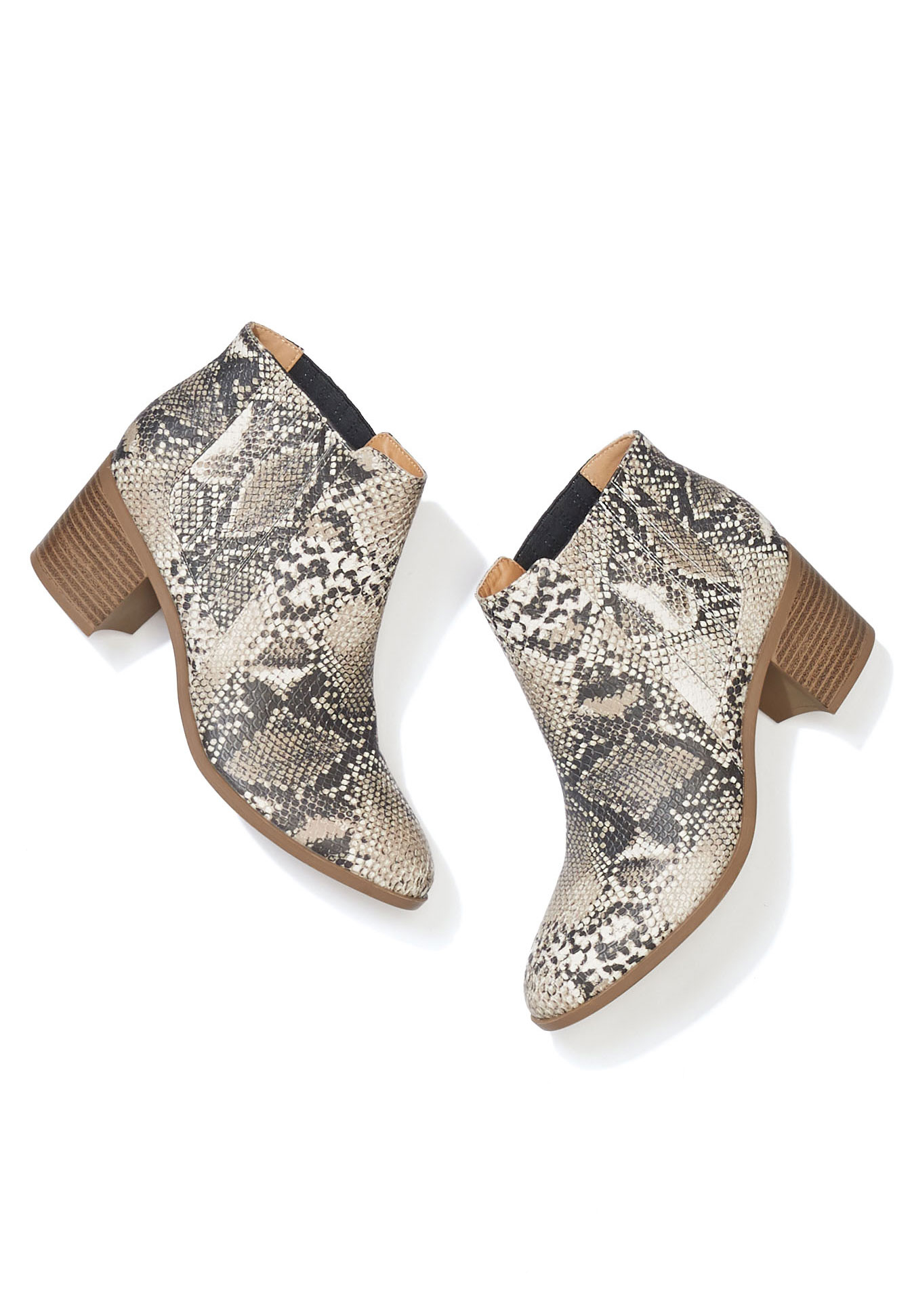 snakeskin print booties