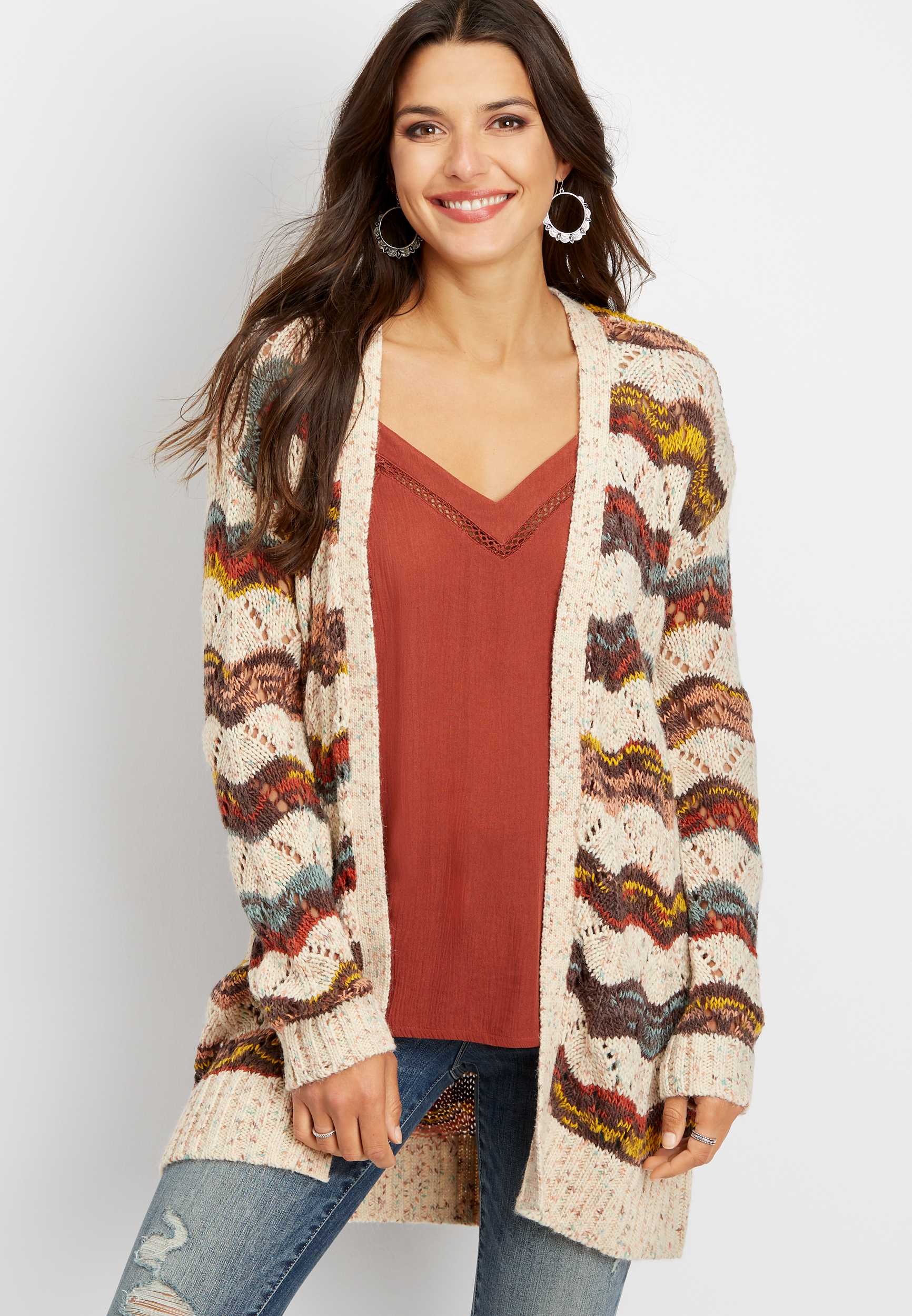 multi stripe open front duster cardigan | maurices