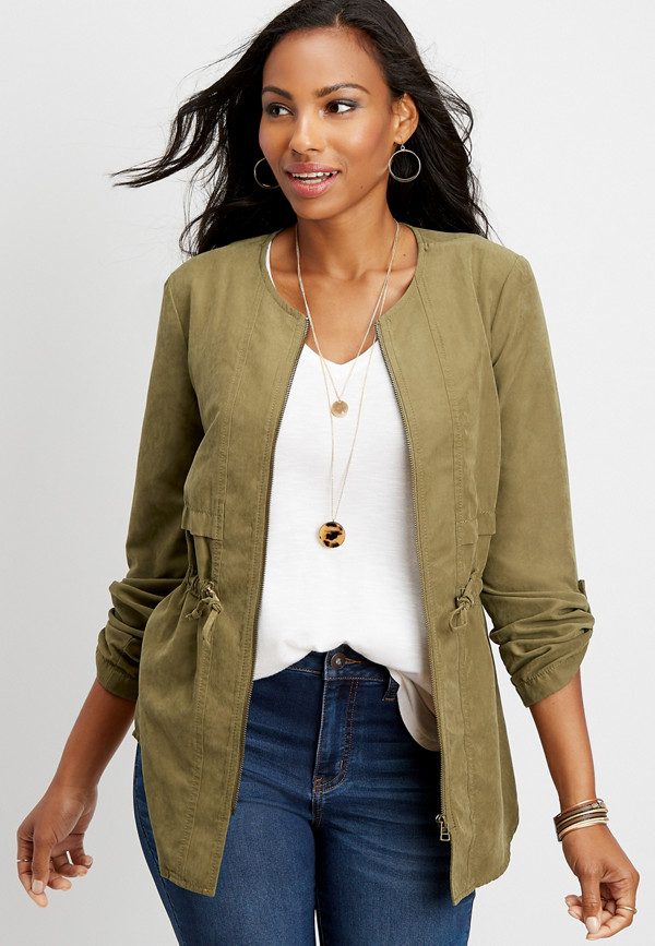 solid zip front soft anorak jacket | maurices