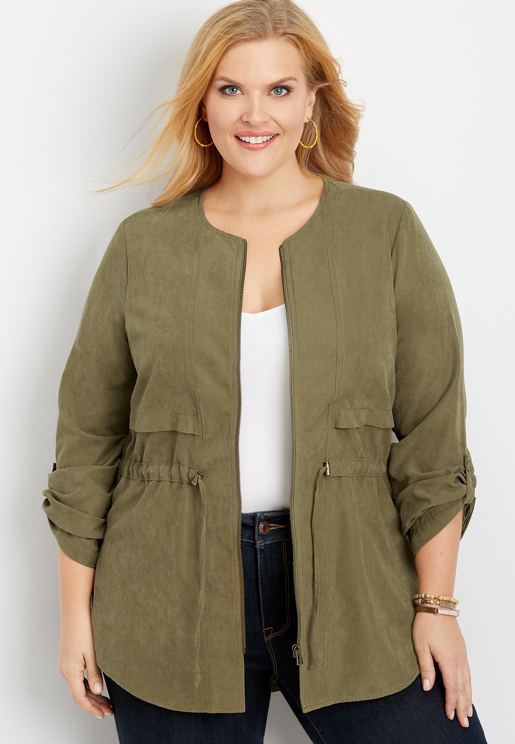 plus size solid zip front soft anorak jacket | maurices