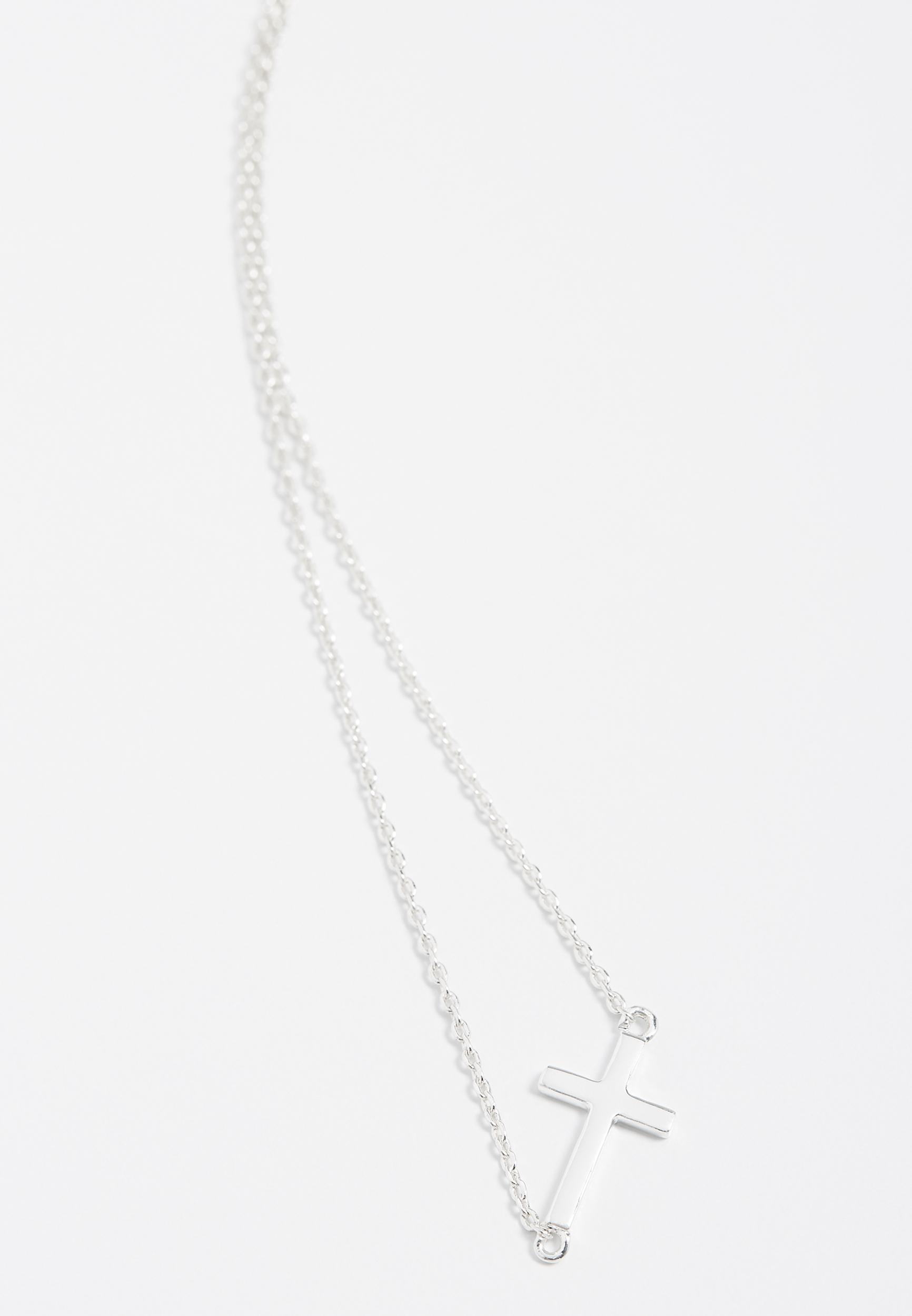 Sterling Silver Plated Side Cross Necklace | maurices