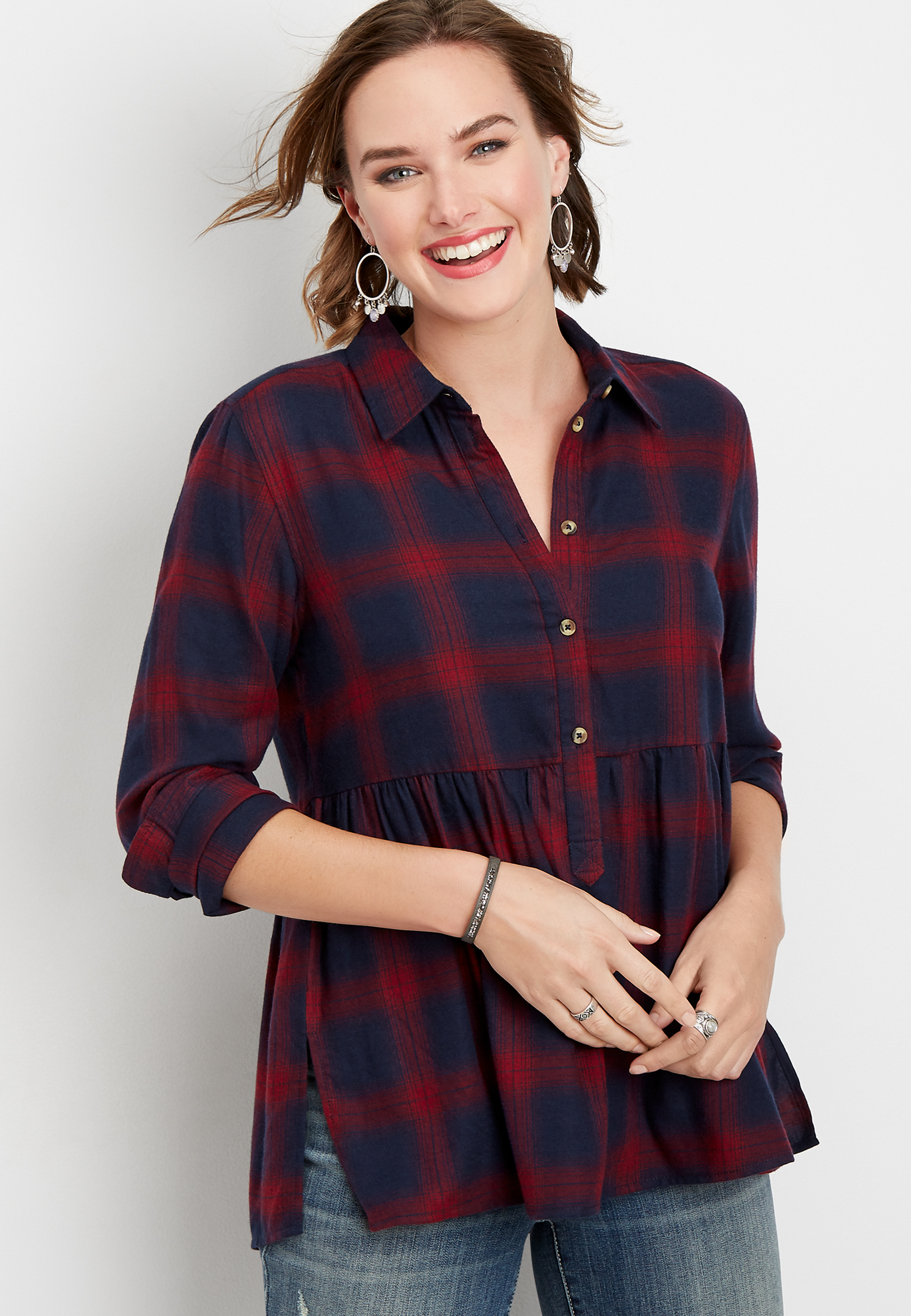 flannel plaid baby doll button down shirt | maurices