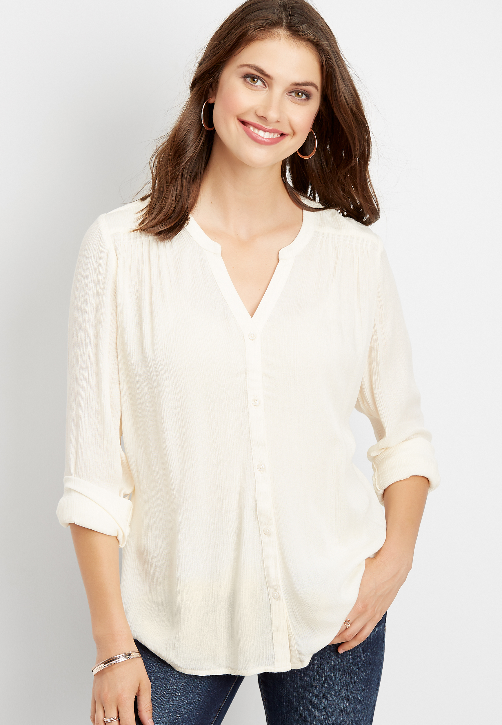 solid button down peasant blouse | maurices